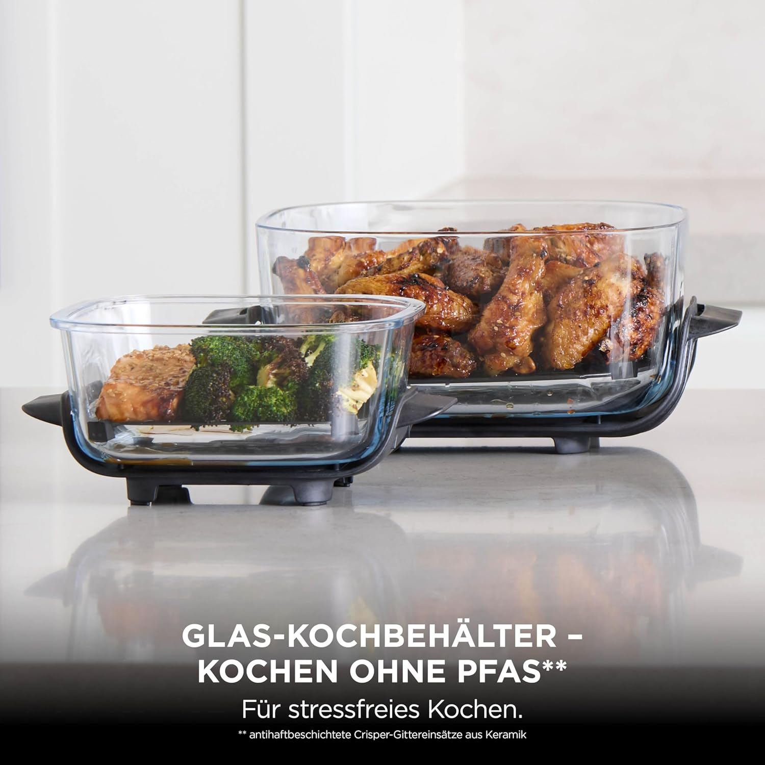 Tragbare Heißluftfritteuse Ninja CRISPi, 3,8 l, 4-in-1: Heißluftfrittieren, Rösten, Warmhalten, erneut knusprig, 6 Portionen, 2 abnehmbare Glasbehälter und Deckel, 1700 W, Steingold FN101EUSTGD – Bild 12