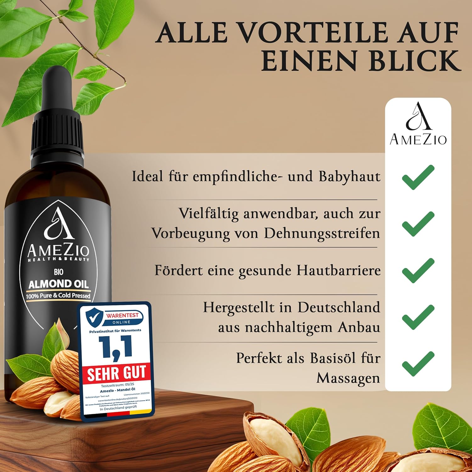 Kaltgepresstes Bio-Mandelöl, für Haare, Gesicht, Körper, Haut, Baby-Mandelöl, 100 % rein und nachhaltig, natürlich für Kosmetik, Hautpflege, vegan und tierversuchsfrei, hexanfrei, 100 ml – Bild 3