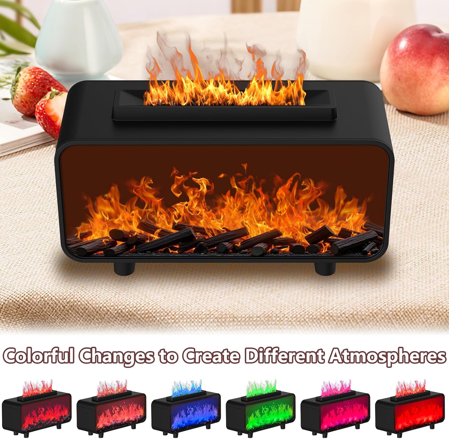 Hianjoo Aroma-Diffusor 200 ml Luftbefeuchter, Diffusor für ätherische Öle mit Flammeneffekt, kleiner Ultraschall-Aromatherapie-Diffusor LED für Büro, Spa, Schlafzimmer (ohne Fernbedienung) – Schwarz – Bild 3
