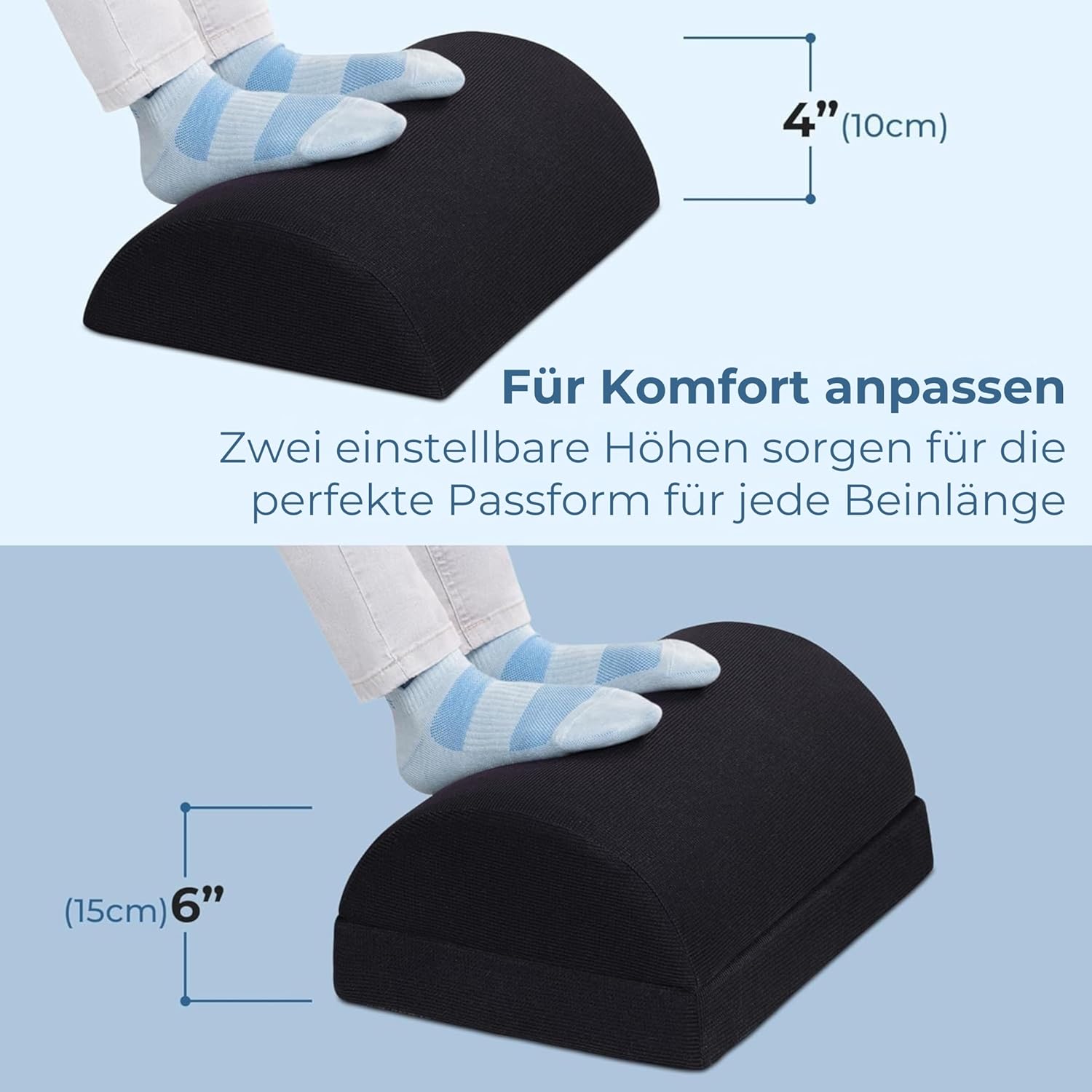5 STAR UNITED Verstellbare Fußstütze, ergonomisches Memory-Schaum-Kissen mit atmungsaktivem Netzbezug, rutschfeste Unterseite, 15 cm Höhenverstellung, Schwarz – Bild 5
