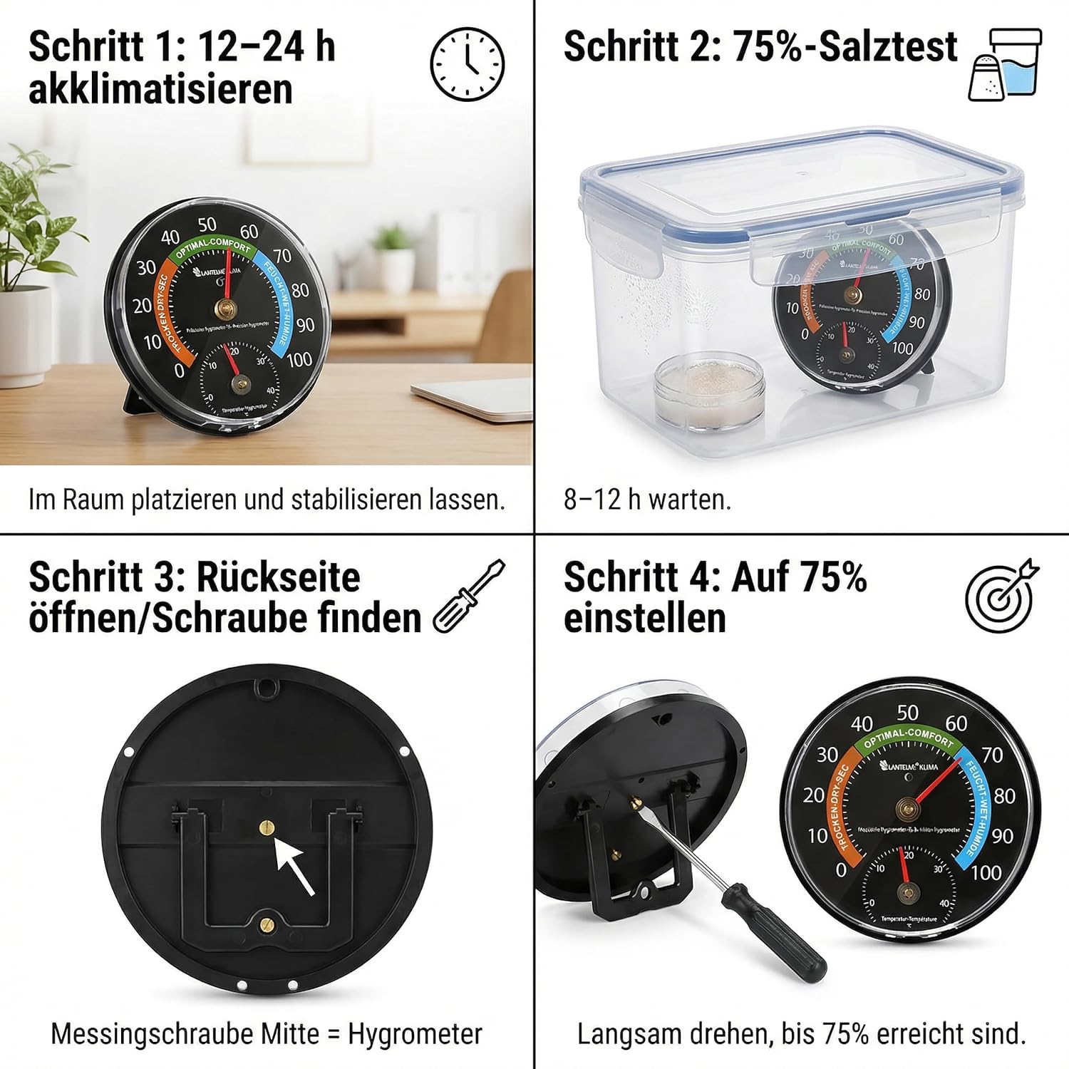Lantelme Kombi-Thermometer, Hygrometer, Temperatur -5 bis + 45 °C und Luftfeuchtigkeit 0 % – 100 % relativ, analog, präzise Anzeigen für Schimmelschutz, Raumklima und Heizkosten im Innenbereich – Bild 9