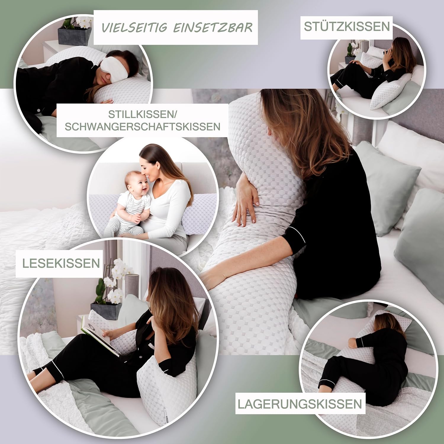 Seitenschläferkissen mit Bezug 40 x 145 cm – kühlendes Schwangerschaftskissen – Stillkissen mit Memory-Schaum – orthopädisches Kissen – Schwangerschaftskissen – Körperkissen – Schlafkissen – Bild 6
