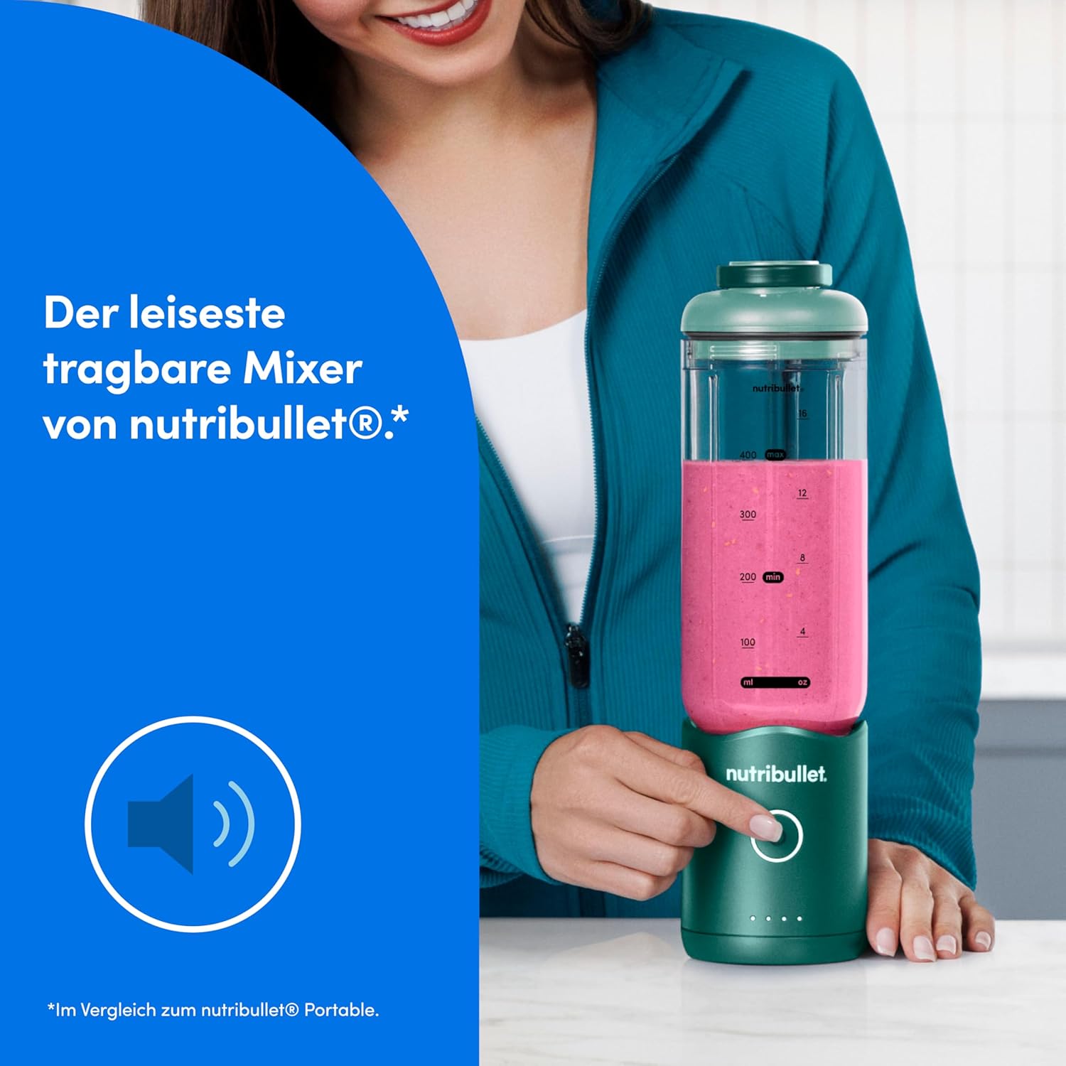 Nutribullet Flex 590 ml tragbarer Smoothie-Mixer mit Trinkdeckel, zerkleinert Eis und gefrorene Früchte, USB-C, Tragegurt, BPA-freier Becher, leicht zu reinigen, Waldgrün (NBP013GR) – Bild 8