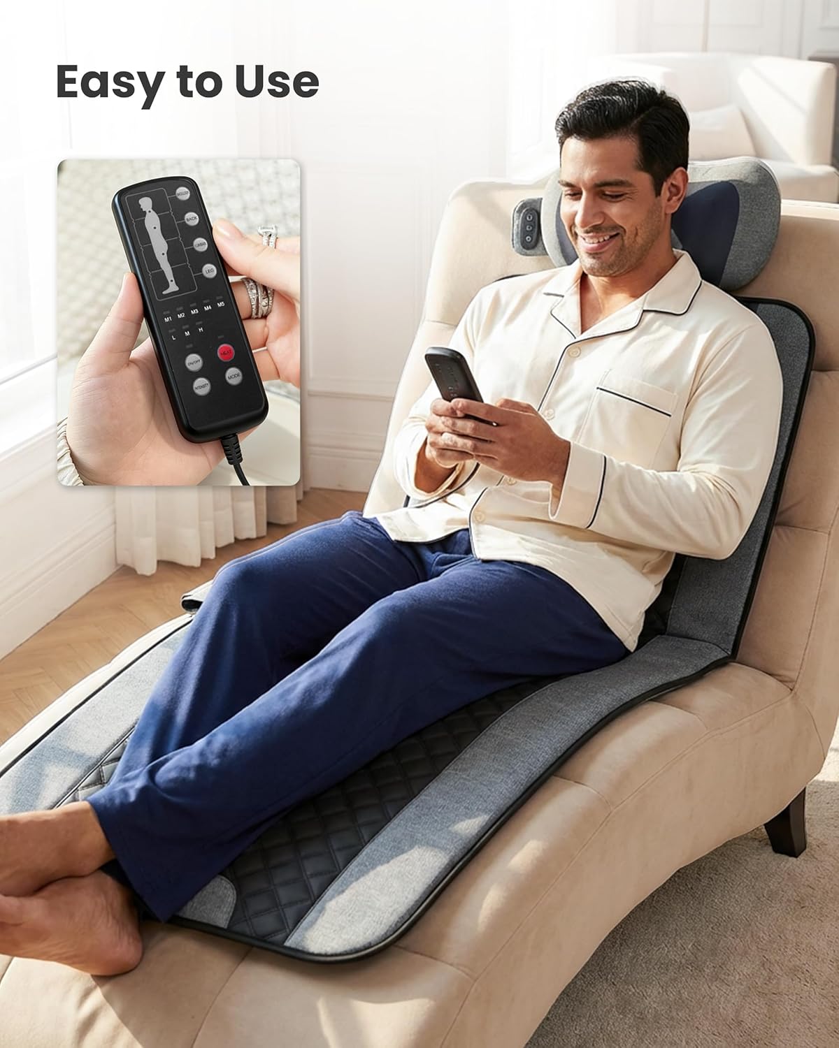 COMFIER Ganzkörper-Massagematte mit Wärme, 10-motoriges Vibrations-Massagepad mit Shiatsu-Nackenmassagegerät für Rücken, Beine und Nacken, 160 x 56 cm, Geschenk für Mama und Papa – Bild 4