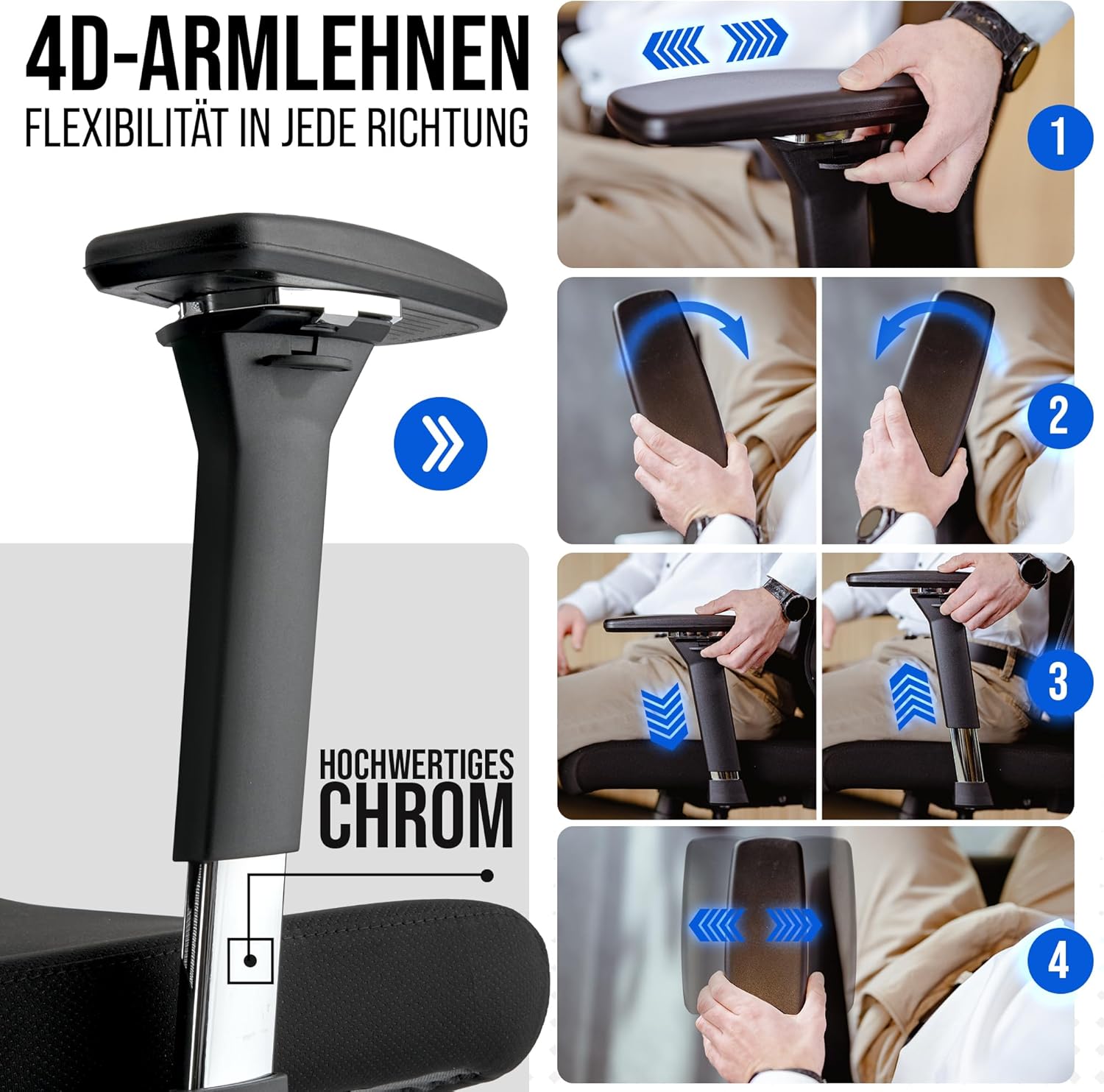 ELITESEATS Ergonomischer Bürostuhl (Testsieger), kratzfreie Rollen, atmungsaktiv, ergonomischer Schreibtischstuhl, Bürostuhl, 150 kg belastbar, Computerstuhl, Drehstuhl, Heimbürostuhl, ergonomisch – Bild 4