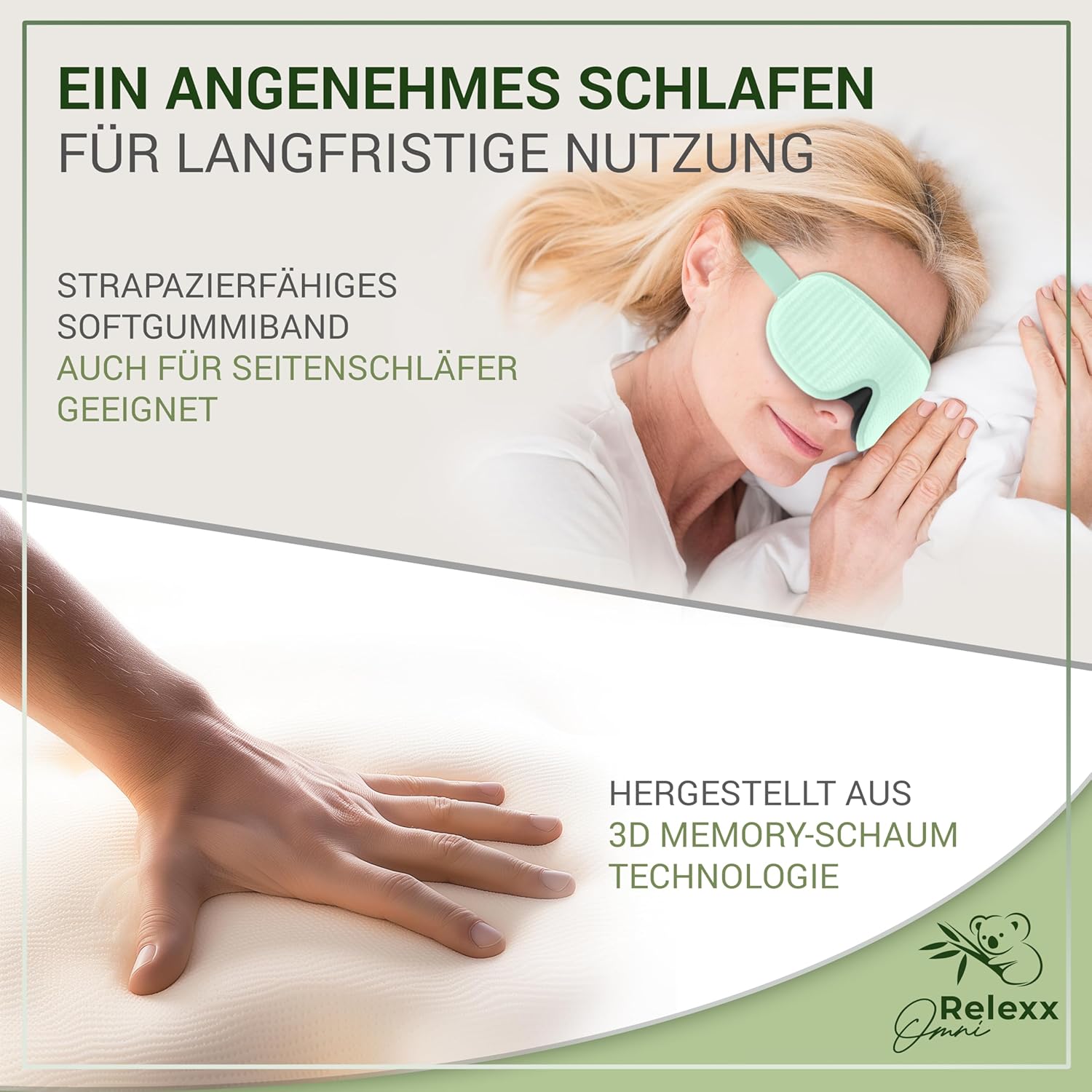 Schlafmaske für Damen und Herren – Atmungsaktive Schlafmaske – Bequeme und weiche Augenmaske – Lichtblockierend – Reisetasche – 3D-Aussparung für die Augen – Memory-Schaum (Türkis) – Bild 6