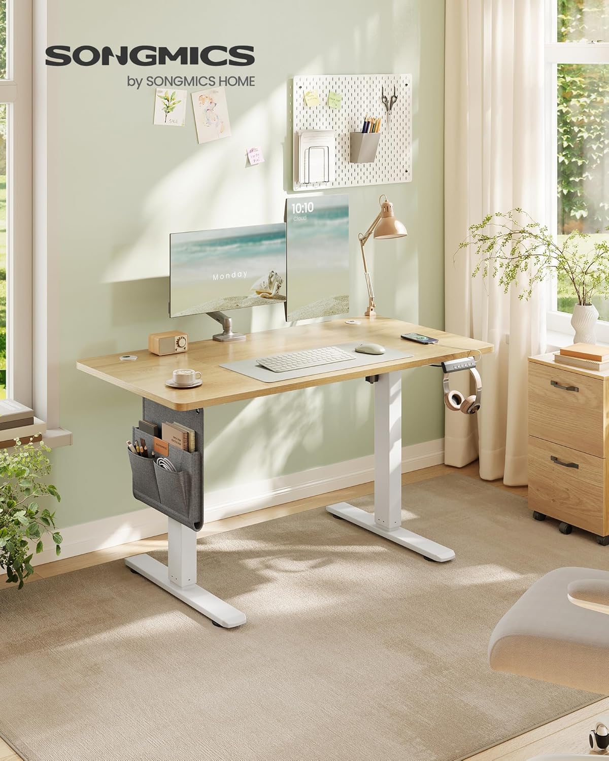 SONGMICS LSD132YA01 Höhenverstellbarer elektrischer Schreibtisch, 120 x 60 cm, 4 Höhen, Memory-Funktion, USB-C-Anschluss, Goldeiche – Bild 3
