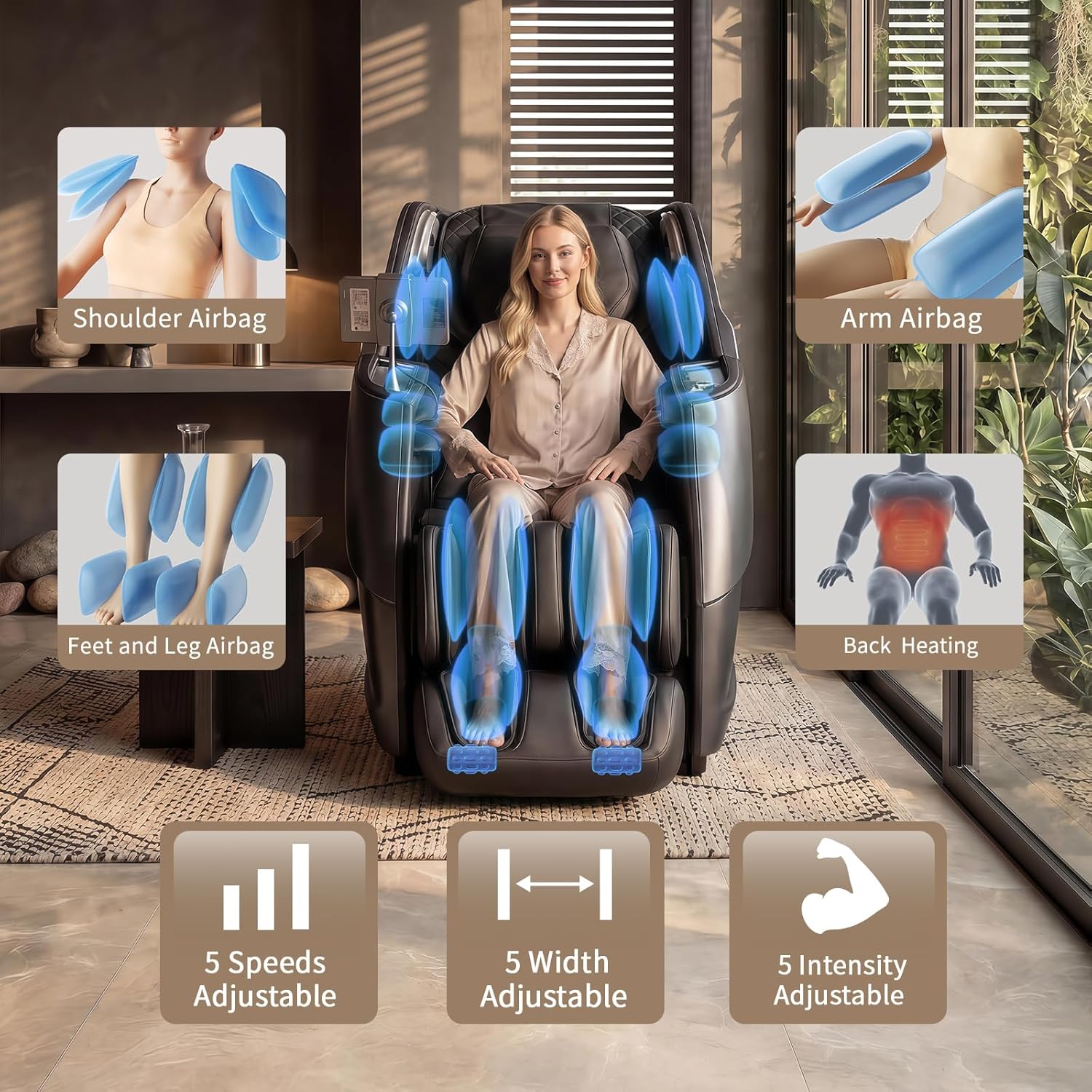 HealthRelife New Edition 2026 Business Class Massagestuhl, Ganzkörpermassage mit Body Scan, Shiatsu Automatische Wadenstützverlängerung und Wadenknetmassage (Schwarz/Grau) – Bild 5