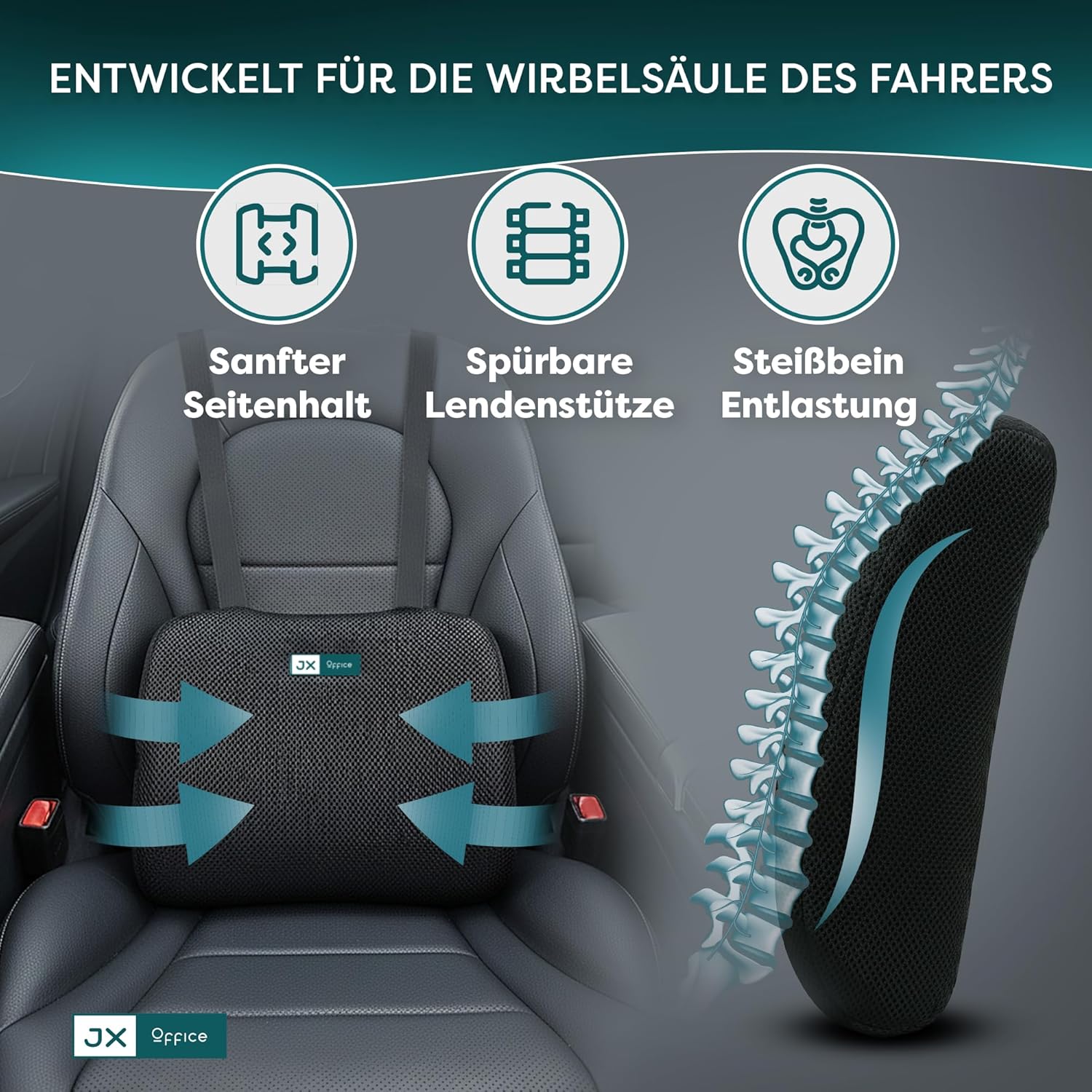 Rückenkissen – ergonomische Memory-Schaum-Lendenwirbelstütze – für mehr Sitzkomfort zu Hause, im Büro und unterwegs – Bild 3