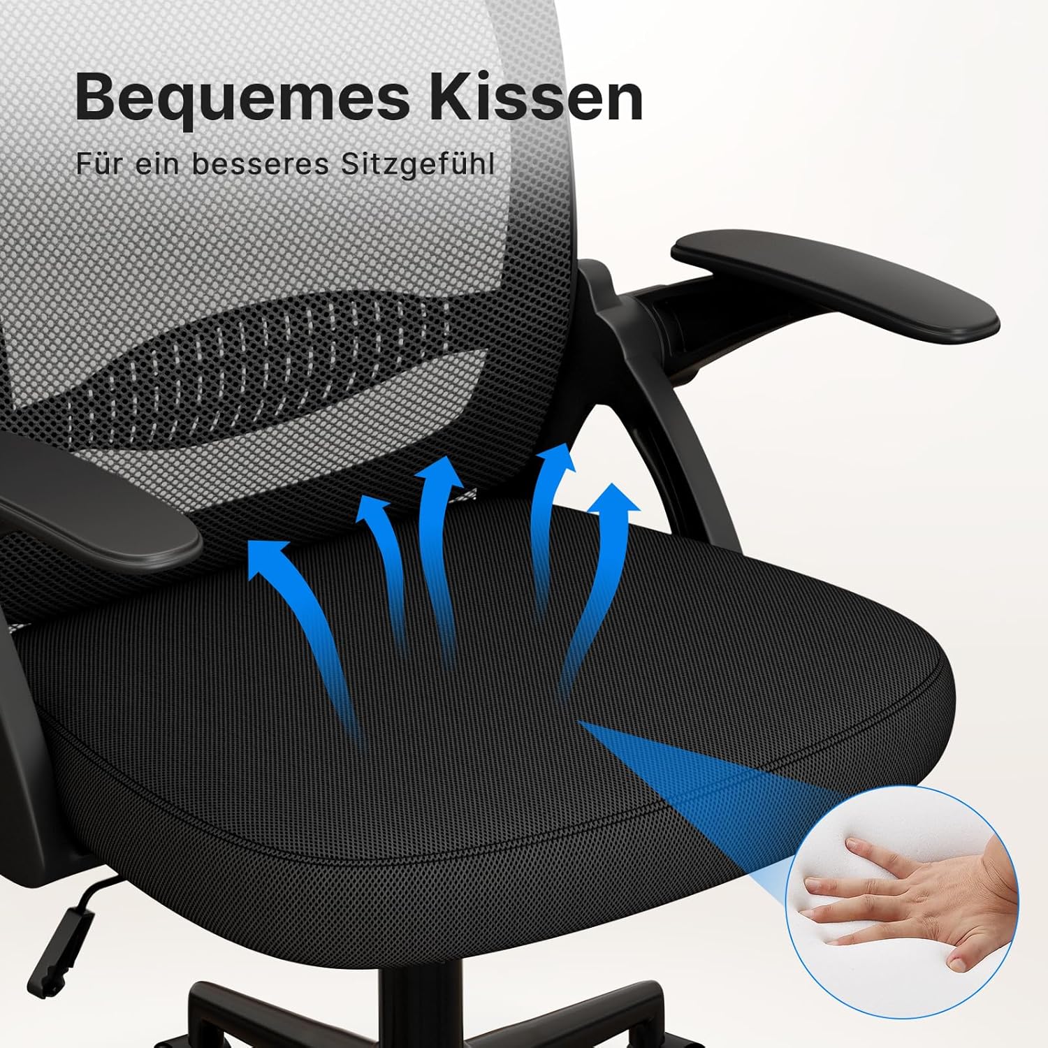 naspaluro Bürostuhl, ergonomischer Schreibtischstuhl mit atmungsaktiver Netzpolsterung, klappbare Armlehnen, höhenverstellbarer Computerstuhl, leichter Stuhl, 360°-Drehstuhl, schwarz – Bild 6