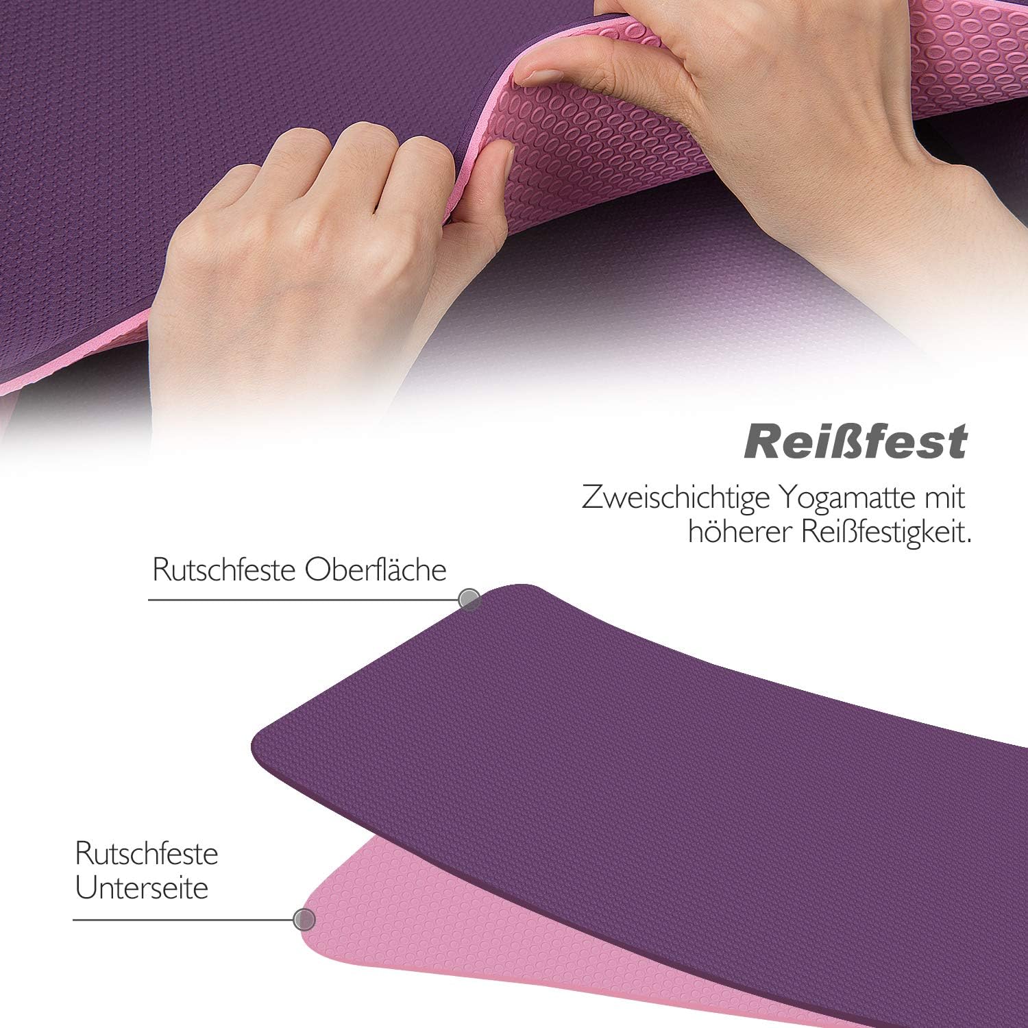 TOPLUS Gymnastikmatte, Yogamatte, gepolstert & rutschfest für Fitness, Pilates und Gymnastik, mit Tragegurt – Bild 6