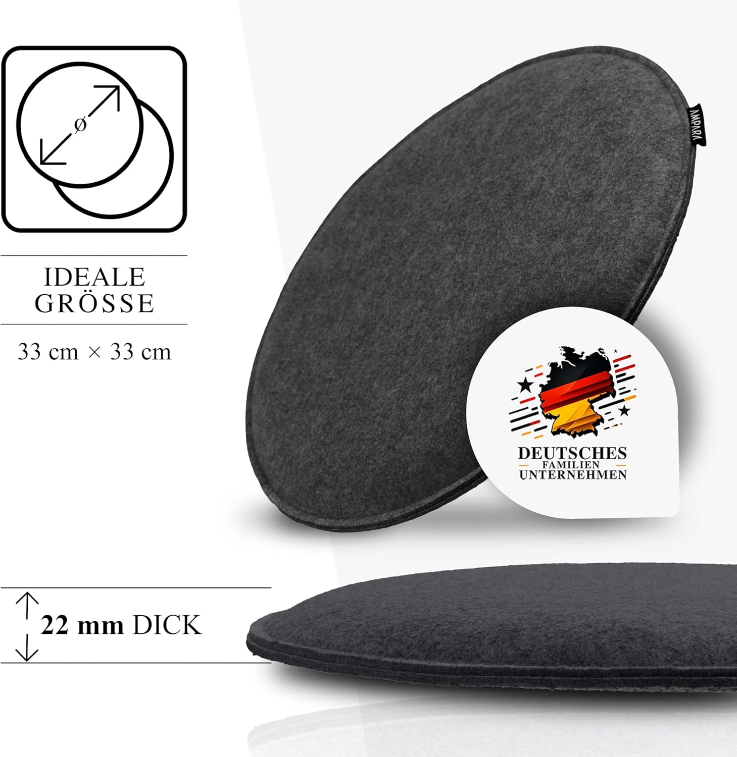 4er-Set Stuhlkissen rund 33 cm – rutschfest & gemütlich – Sitzkissen aus Filz rund | für Stuhl, Bank, Hocker etc. (Dunkelgrau) – Bild 2