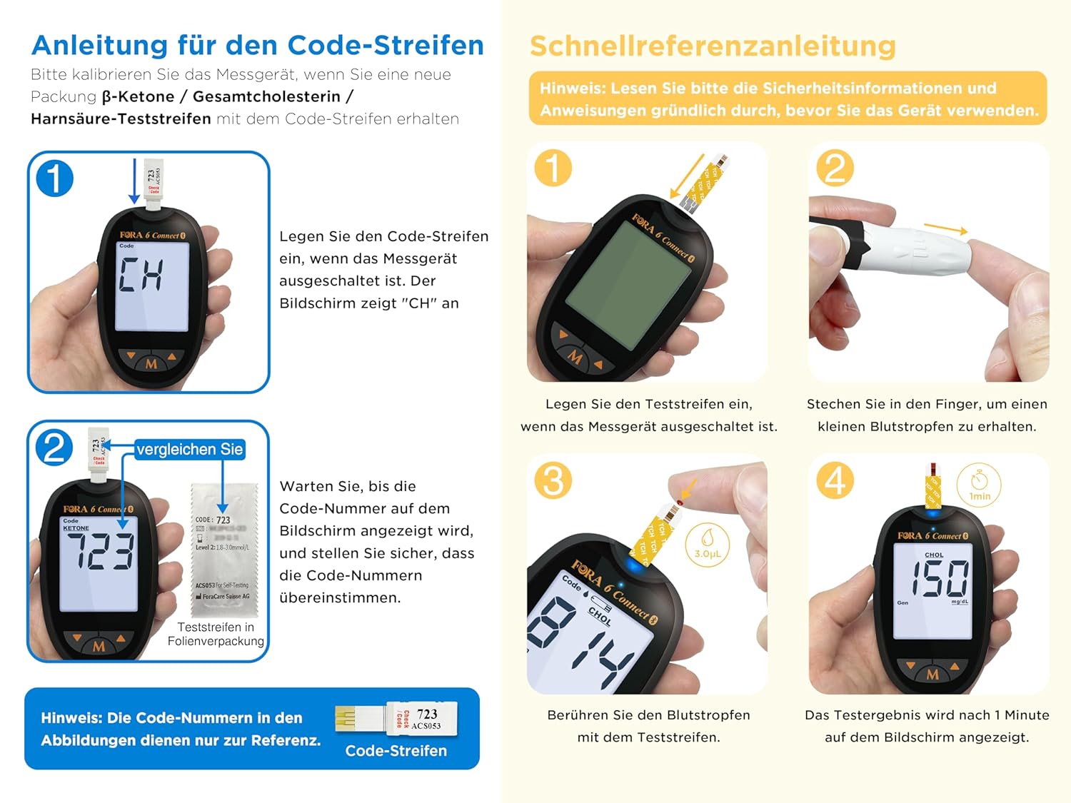 FORA 6-in-1-Cholesterinmessgerät mit Bluetooth-Starterkit inklusive 10 Gesamtcholesterin-Teststreifen – Schwarz – Bild 5