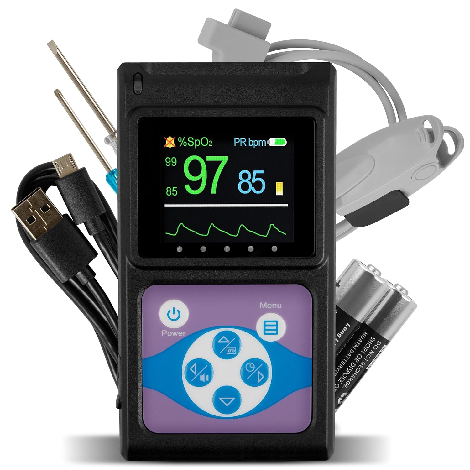 Pulox Pulsoximeter PO-650A Handpuls- und SpO2-Messgerät mit externem Sensor zur Langzeitmessung mit Datenspeicher und akustischem Warnsignal – Bild 6