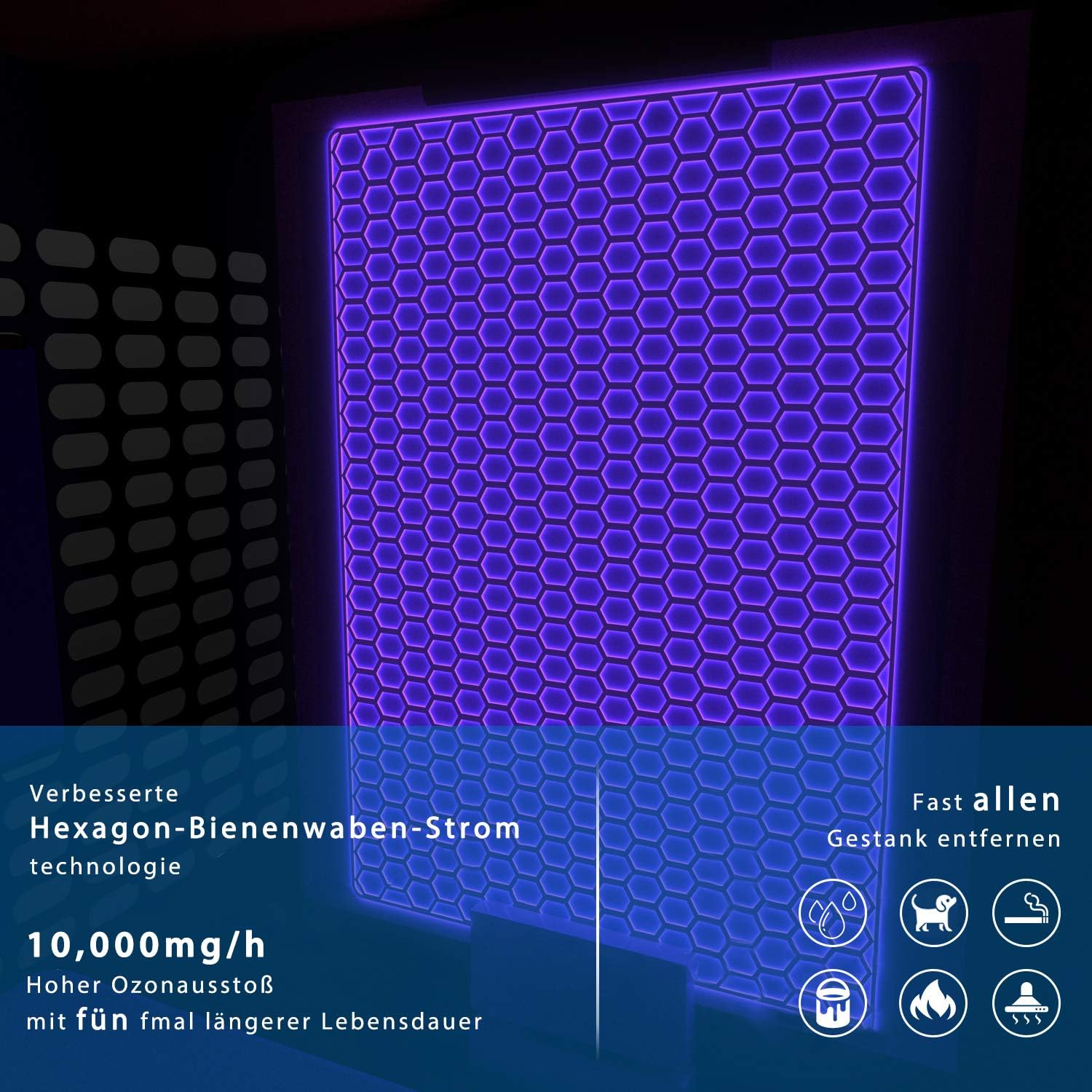 Airthereal MA10K-PRODIGI Digitales Ozongerät, leistungsstarker O3-Ozongenerator zur Geruchsentfernung, Luftionisator und Desodorierer für große Räume, Autos und Rauch, mit Timer, Blau – Bild 4