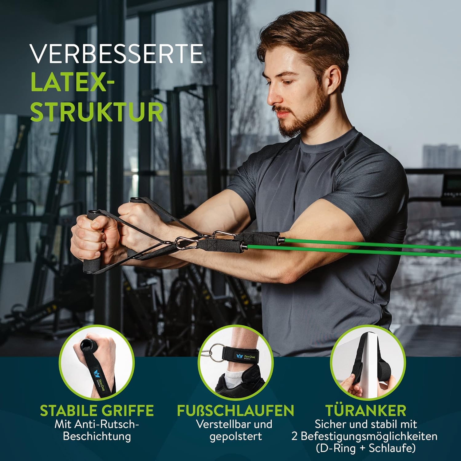 ZenOne Sports® Resistance Bands Set I Robuste Fitnessbänder in 5 Stärken I Widerstandsbänder für Krafttraining - Zuhause & Unterwegs I Trainingsbänder, Fitness-Bänder, Gummibänder Sport – Bild 5