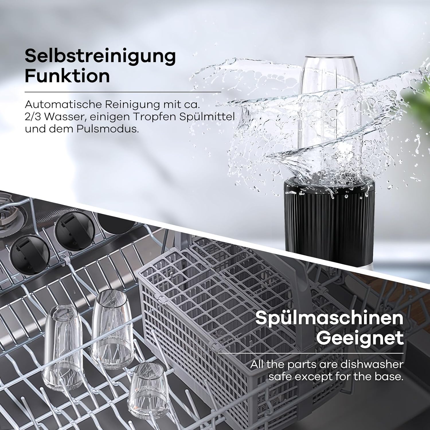 Ganiza Smoothie Maker, 900 W Mini-Standmixer, Mixer mit 25.000 U/min, 3 Tritan-To-Go-Becher (300 ml, 500 ml und 700 ml), 4 asymmetrische Klingen, für jede Art von Shake und Smoothie, Silber/Schwarz – Bild 5