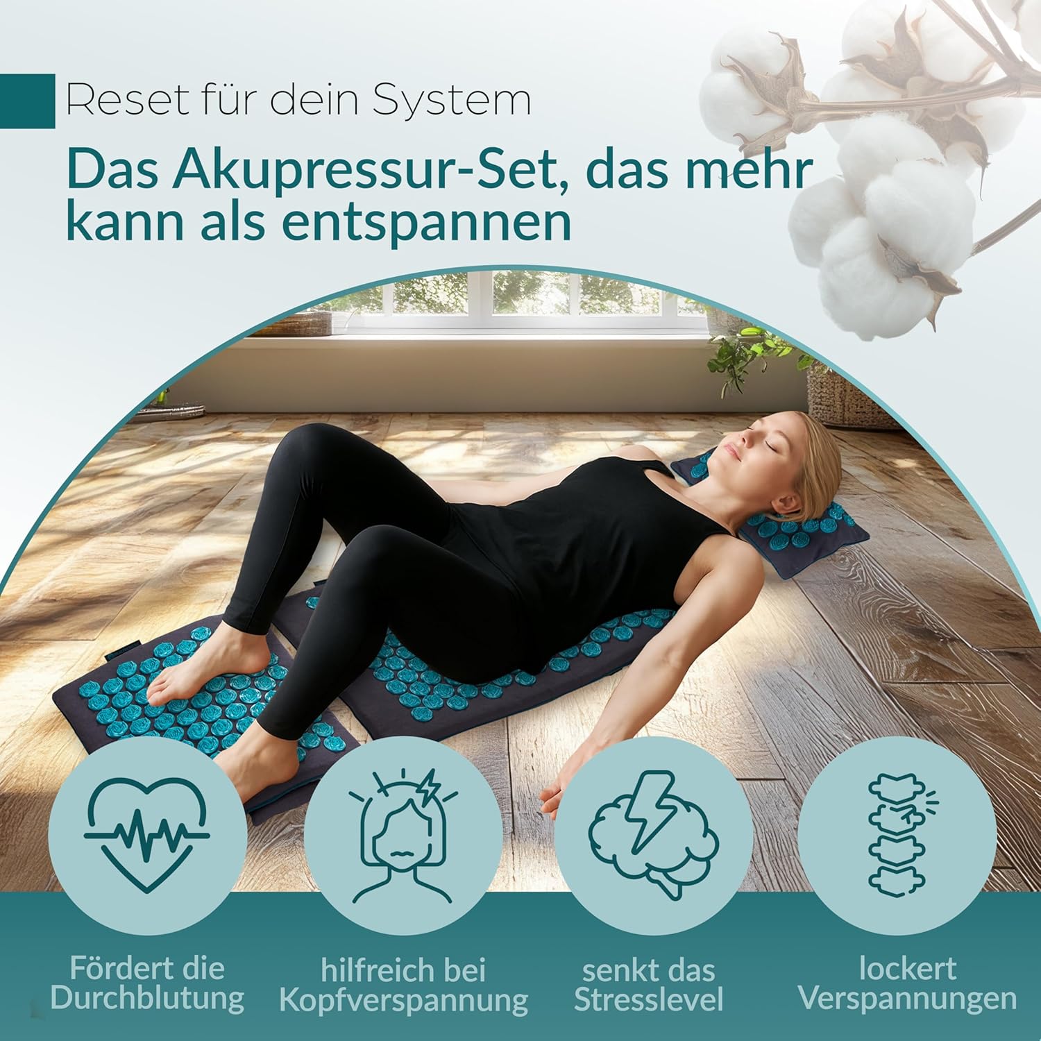 Akupressurmatten-Set, 5-teiliges Entspannungsset aus Naturmaterialien für Rücken, Nacken, Füße, Akupressurmatte mit 700 Spitzen mit Tragetasche, waschbare Bezüge, Wellness für Zuhause – Bild 3
