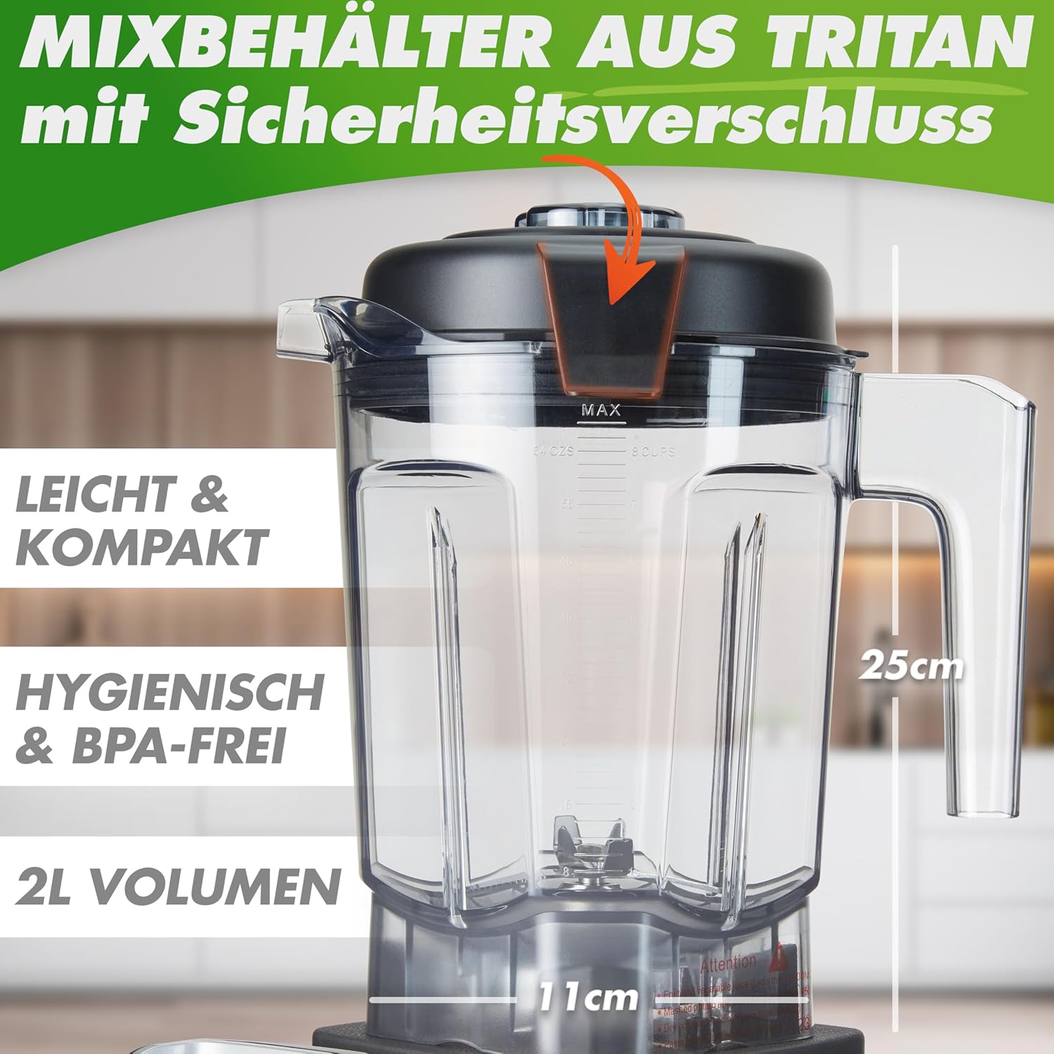 Nutrilovers NUTRI-BLENDER MAX+ Hochleistungsmixer 2000 W, Hochleistungs-Smoothie-Maker, Profi-Mixer – 2 l Tritan, BPA-frei, 9 Stufen, digitaler Timer mit Smoothie-Rezeptbuch – Bild 3