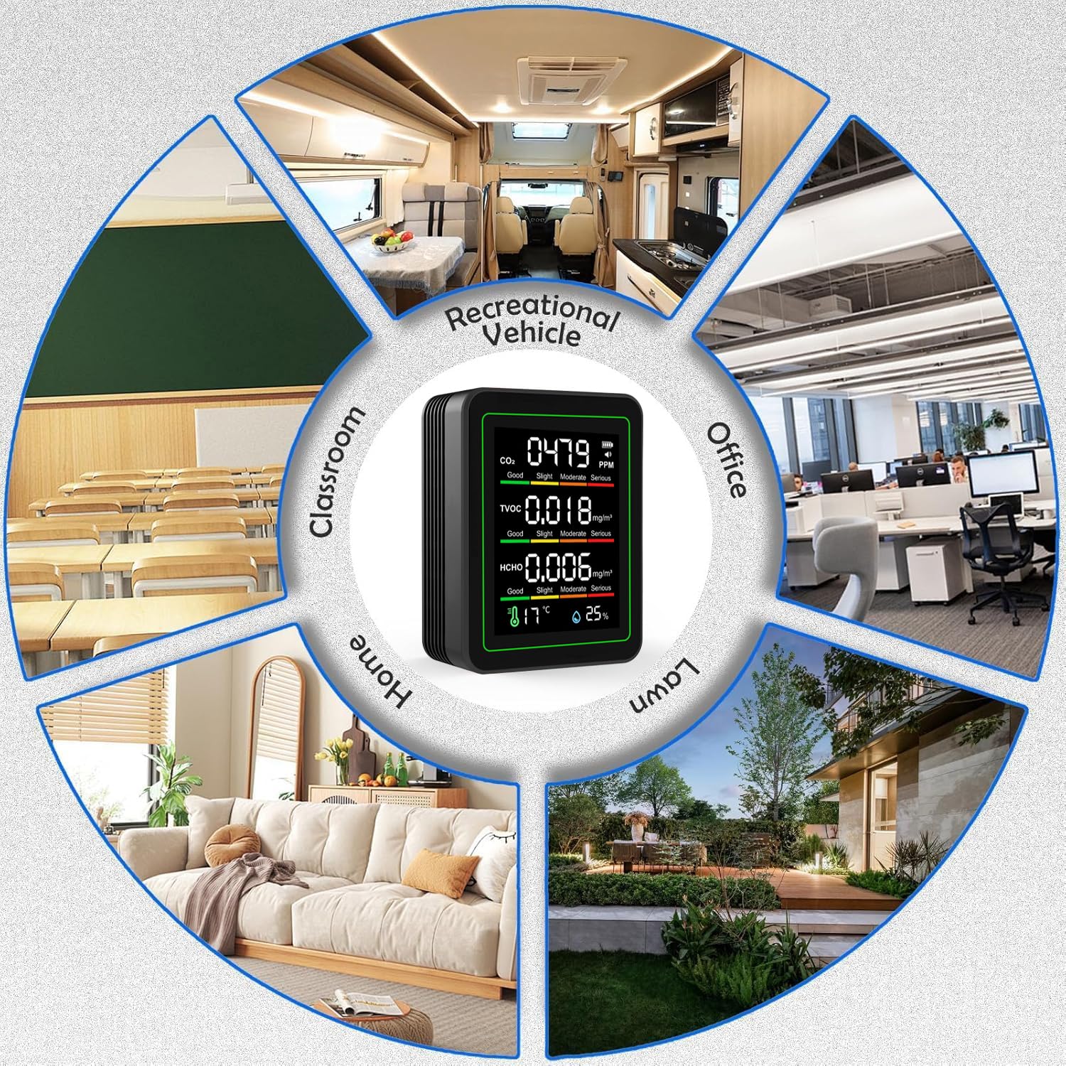 WiFi-Luftqualitätsmonitor: Intelligentes Luftqualitätsmessgerät erkennt CO2, TVOC, HCHO, Temperatur, Luftfeuchtigkeit, CO2-Detektor für Zuhause, App-Fernbedienung, Thermometer kompatibel mit Alexa – Bild 6