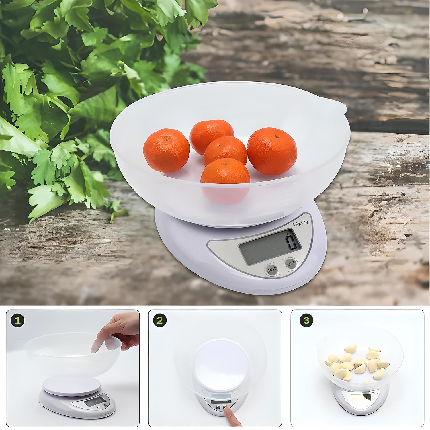 Retoo PT-860 Elektronische Küchenwaage mit Schüssel, 790 ml, Digitalwaage, 5 kg/11 lb, Waage, Küchen-Präzisionswaage, Tara-Funktion, LCD-Display, automatische Abschaltung, 11,3 x 5,3 x 17,5 cm, Silber – Bild 5