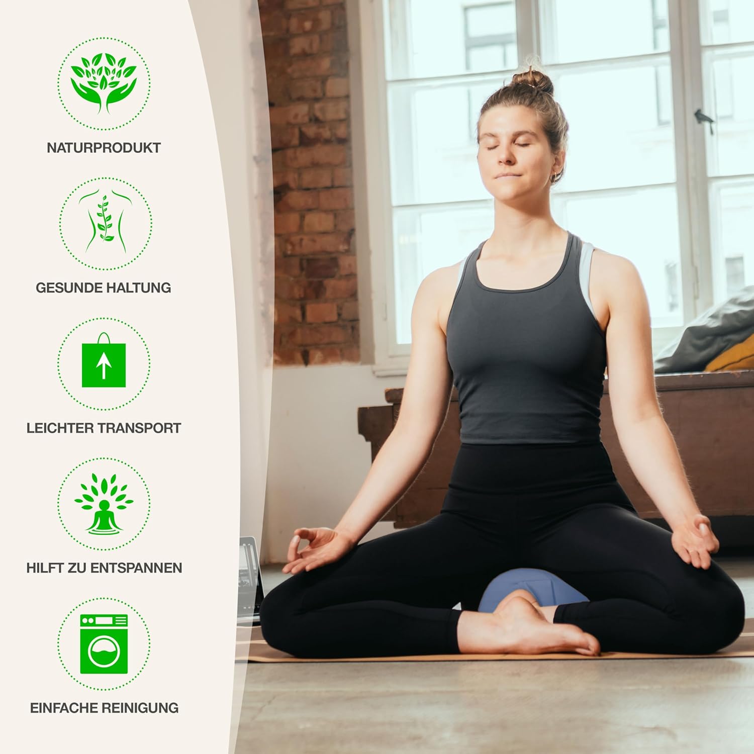 BACKLAxx Yogakissen Meditationskissen XL 35 cm 30% mehr Sitzfläche 15 cm hoch mit Buchweizenfüllung Yoga Sitzkissen Unterlage Perfektes Meditationszubehör Yogakissen rund inkl. Videokurs – Bild 2