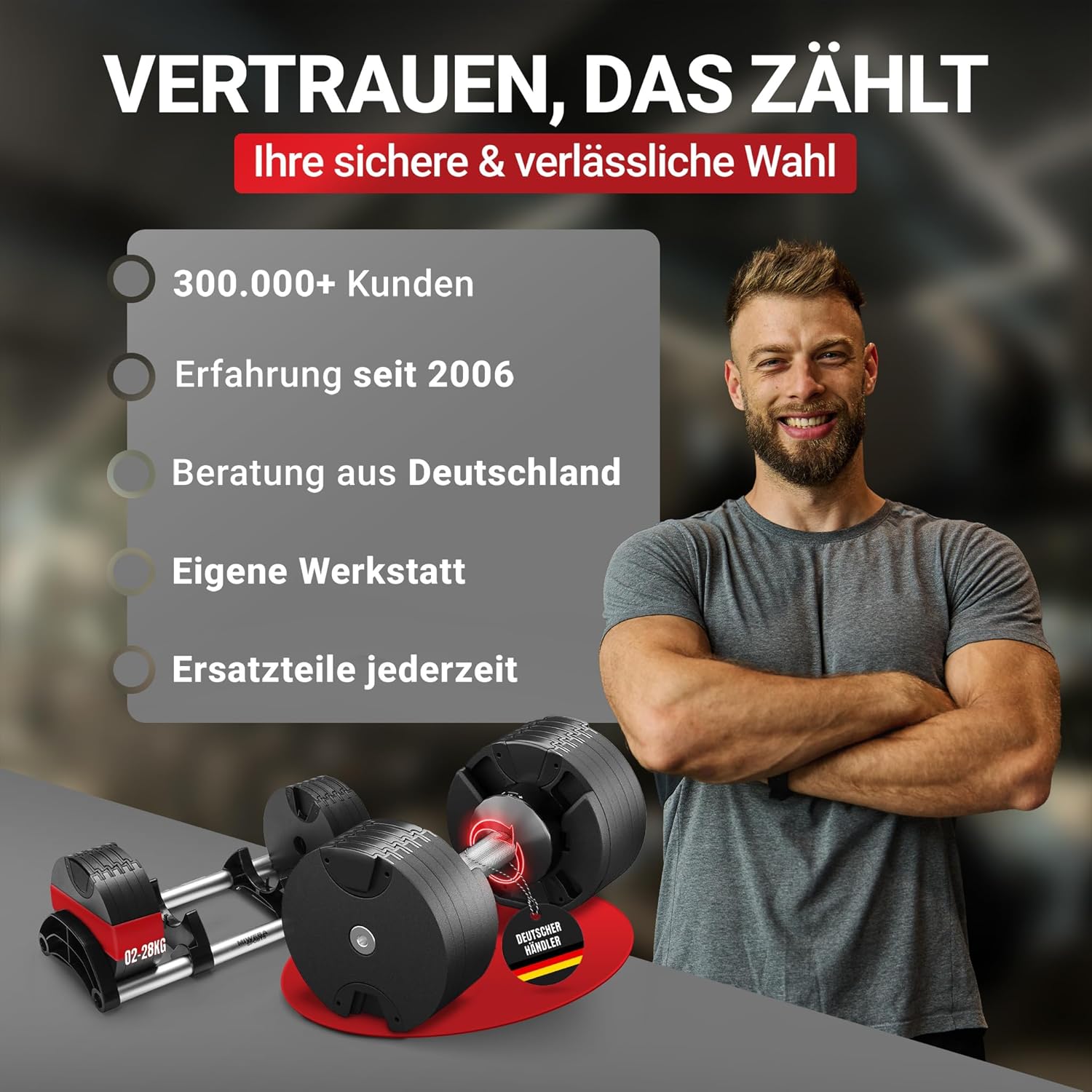 Miweba Sporthantel VH200 | Profi-Hanteln – Hantelgewichte 2–28 kg – Hantel-Set – verstellbare Hanteln – Hantelscheiben aus Stahl – ergonomischer Griff – Hantel-Set – Kurzhantel – Bild 8