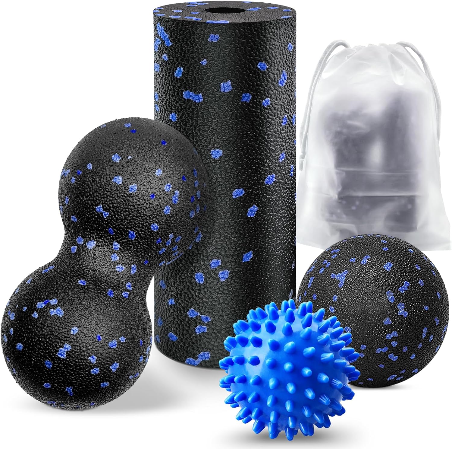 4er Set Faszienball-Set, kleiner Faszienroller, 7 cm Igelball und Duoball Massageball Gesichtsroller für Wirbelsäule, Rücken, Nacken, Fuß, mittelharte Blackroll für Faszientraining