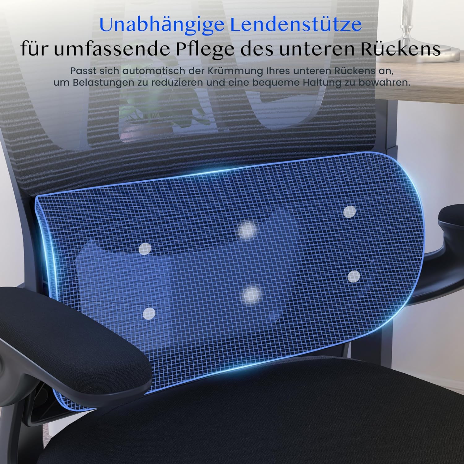 FLEXISPOT Ergonomischer Bürostuhl, Schreibtischstuhl mit 2D-Kopfstütze, klappbaren Armlehnen & dynamischer Lordosenstütze, Stuhl mit 120°-Wippfunktion für Home Office, Arbeitszimmer, Büro (Schwarz) – Bild 4