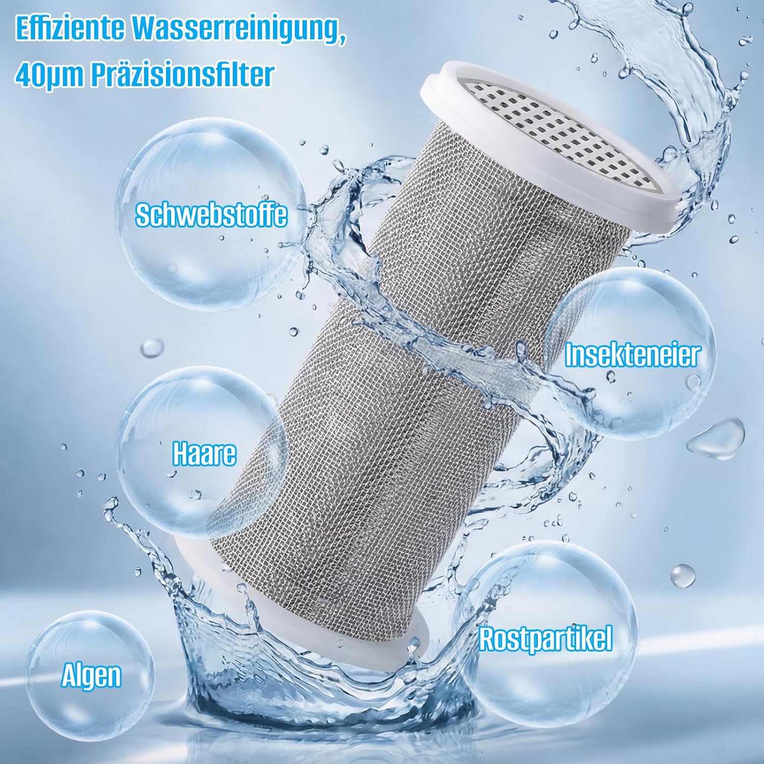 2 Stück Wasserfilter Duschwassersystem Vorfilter – Wiederverwendbarer Kalkfilter und Duschfilter mit 40 μm Edelstahl-Filterelement für Wasserhahn, Duschfilter, Warmwasserbereiter, Waschmaschine, Toilette – Bild 5