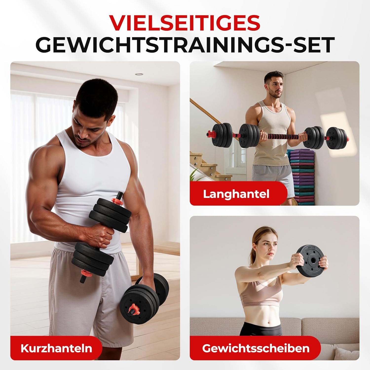 Yaheetech Kurzhantel-Set mit Verbindungsstange, verstellbare Kurzhanteln und Langhantel-Set, 20 kg freie Gewichte mit 12 Hantelscheiben und doppelten Sicherheitsverschlüssen für das Krafttraining zu Hause – Bild 9