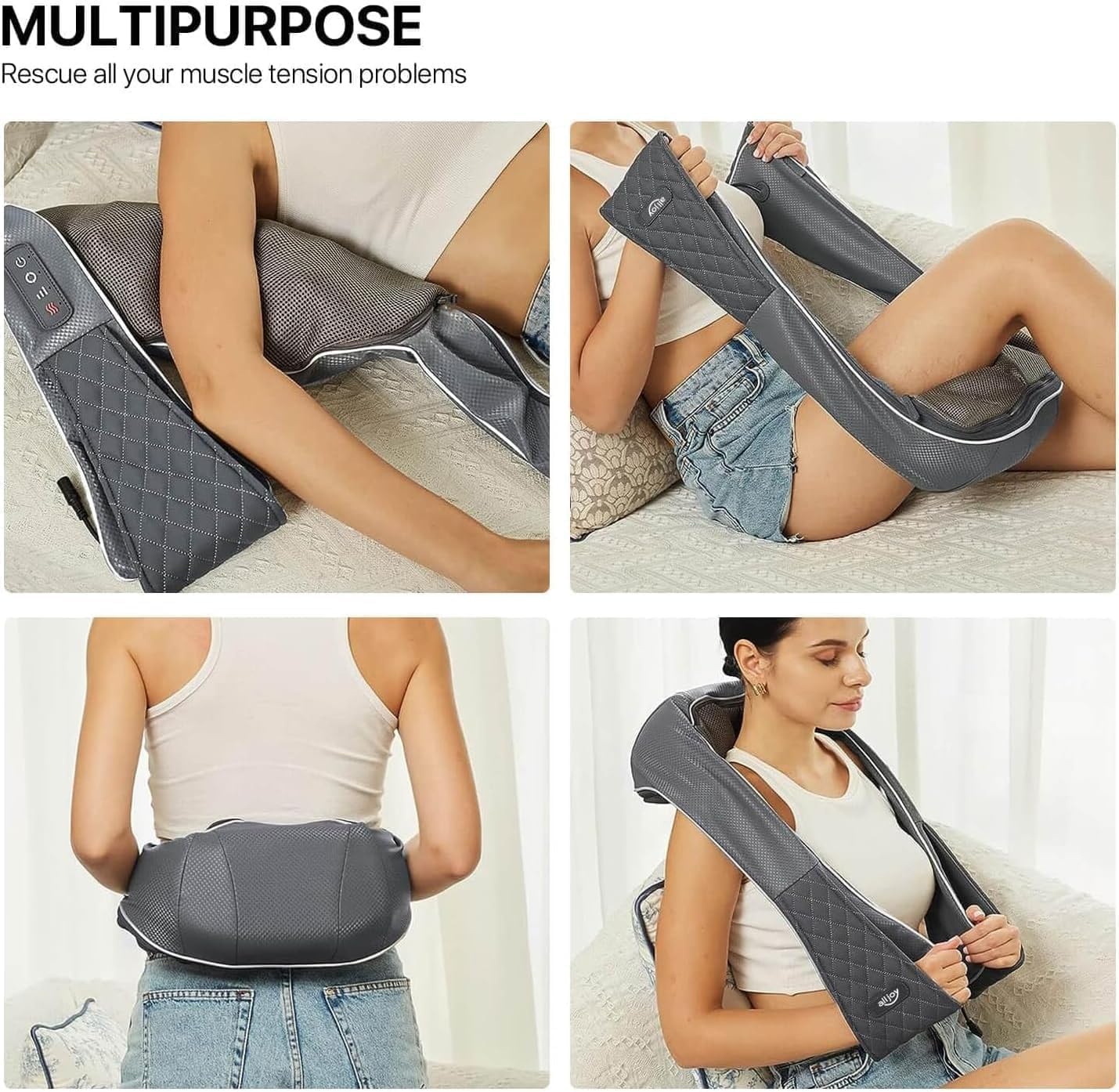 ALLJOY Nackenmassagegerät mit Wärme, 2200 mAh Akku, kabellos, Massagegerät für Nacken, Schulter, Rücken, Shiatsu-Massage mit 20 Minuten Auto-Off & Tasche – Bild 5