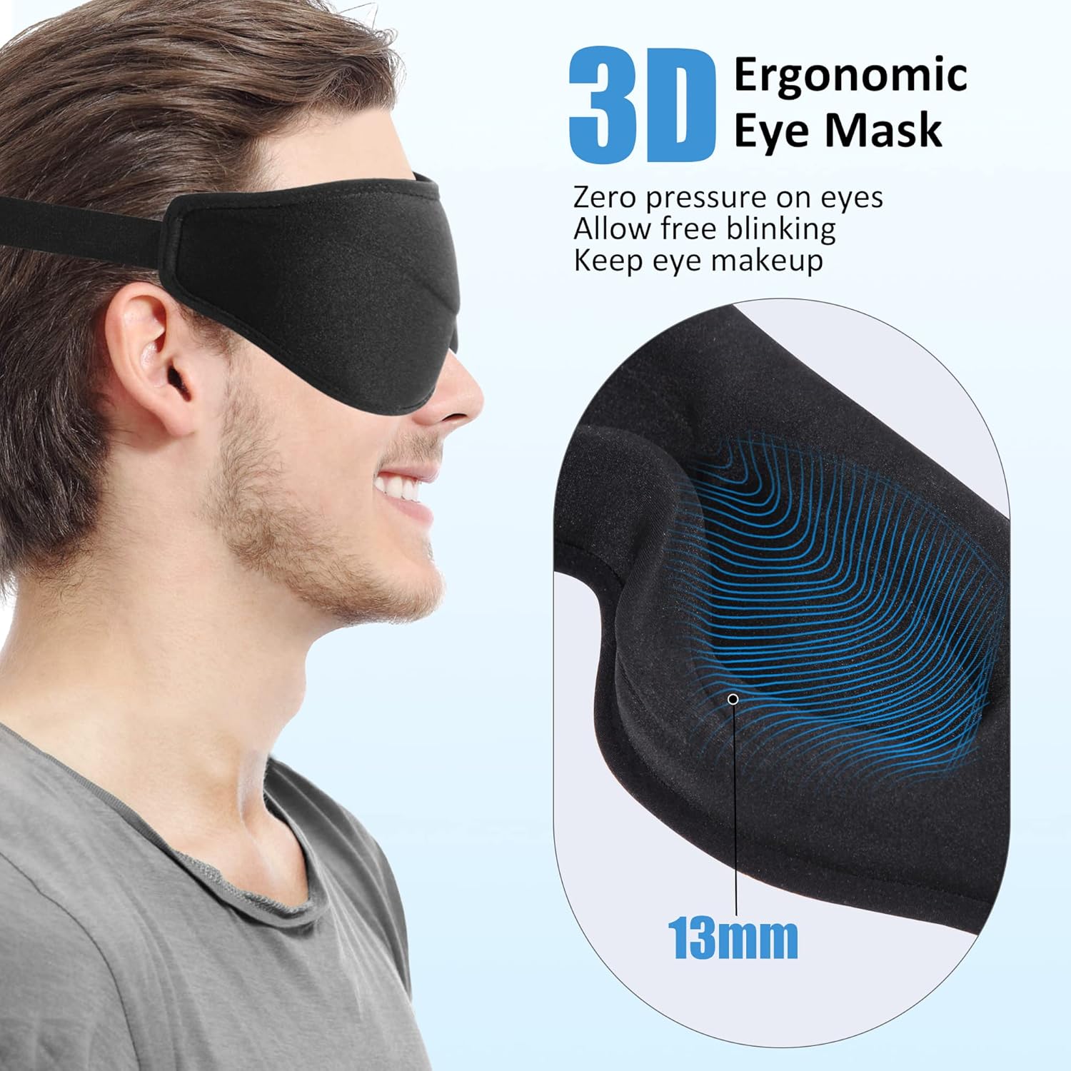 Schlafmaske für Männer und Frauen, 3D-einzigartige Fase, 100 % lichtblockierende Augenmaske, schwarz, verstellbarer Riemen, bequeme Schlafmaske, Nachtmaske, Reisen, Nickerchen, Schlafmaske, Wimpernverlängerung – Bild 2