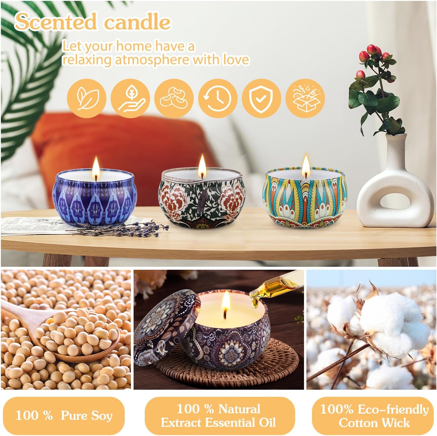 Duftkerzen Geschenkset für Frauen, 12 x 70g Duftkerzen Set, Sojawachskerzen in der Dose, kleines Geschenkset für Mama, Brenndauer bis zu 180 Stunden für Muttertag, Weihnachten, Geburtstag, Bad, Yoga, Entspannung – Bild 4