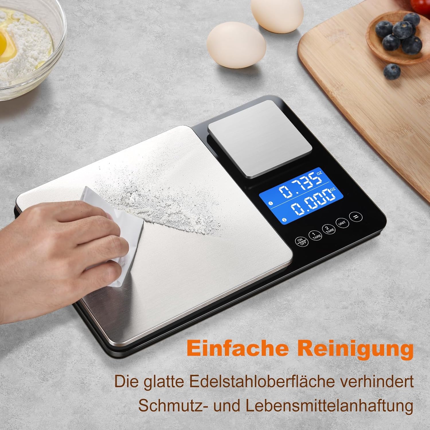 Digitale Küchenwaage mit LCD-Display und Tara-Funktion, präzise 1-g-Messung zum Backen und Kochen, poliertes Silber – Bild 6