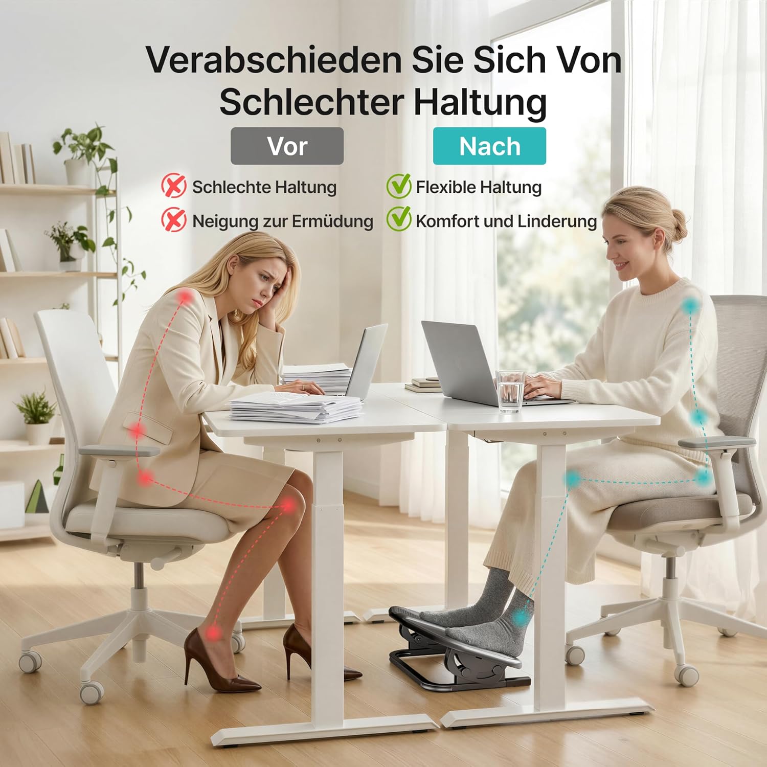 PEGZONE Tischfußstütze, einstellbare Fußstütze mit Massageoberfläche für den Büro- und Arbeitsplatz, 20-Grad-Einstellbarkeit ohne Verriegelung für zu Hause und Büro – Bild 4