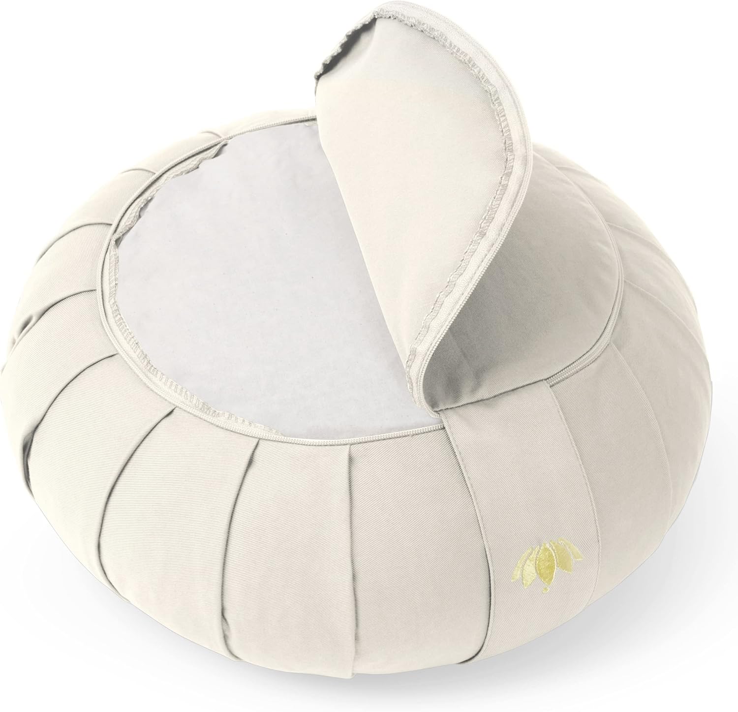 Lotuscrafts Zafu Zen Meditationskissen, Yogakissen, Sitzhöhe 15 cm, Yoga Zafu Kissen mit Dinkelfüllung, waschbarer Bezug aus Bio-Baumwolle, GOTS zertifiziert, mit Stickerei – Bild 3