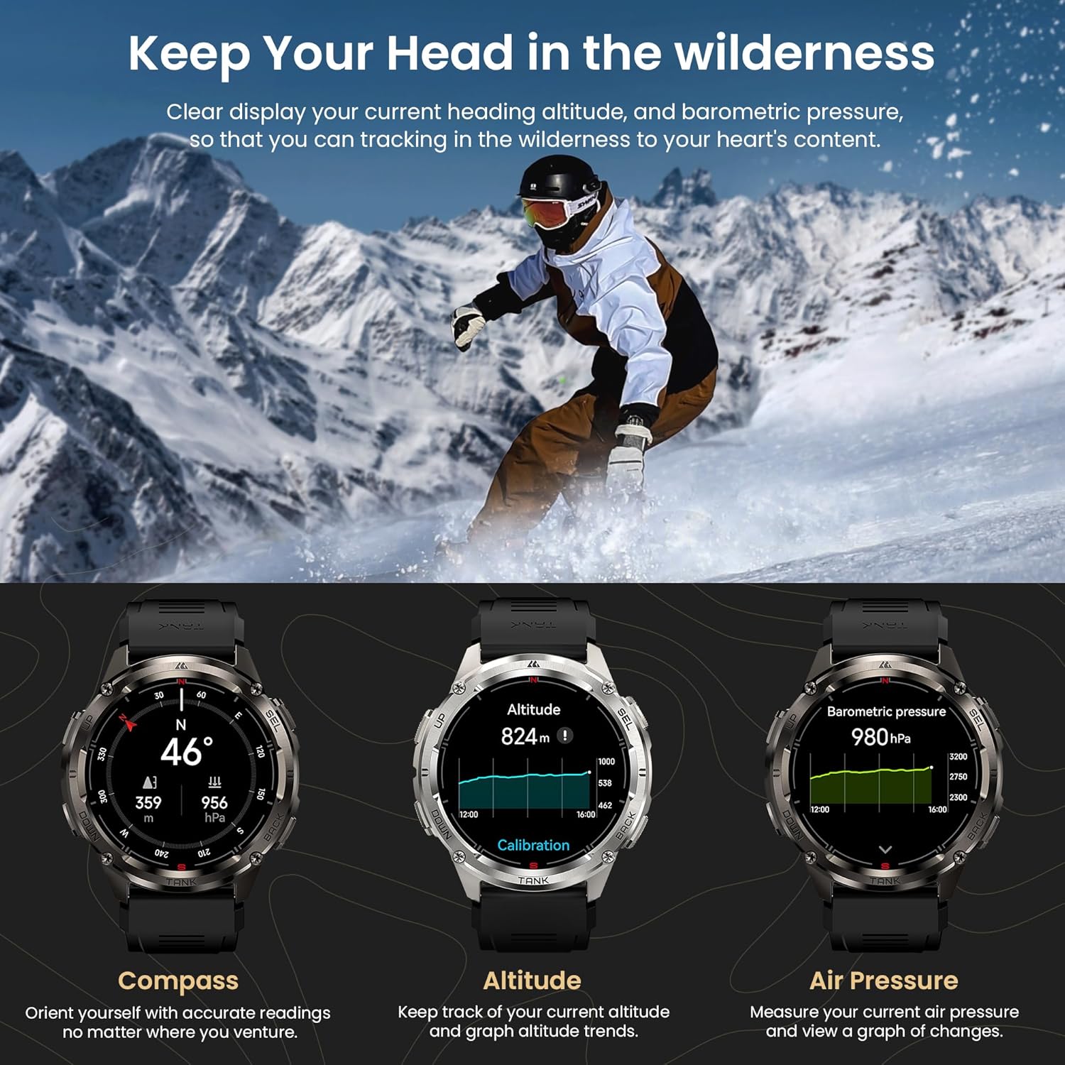 KOSPET Tank 3 Ultra 2 Smartwatch Herren mit GPS,60+ Tage Akku, 1.43" AMOLED, 5ATM Wasserdicht,Bluetooth-Anrufe, KI-Sprachassistent,24/7 Herzfrequenz, SpO2, Schrittzähler(Schwarz) – Bild 5