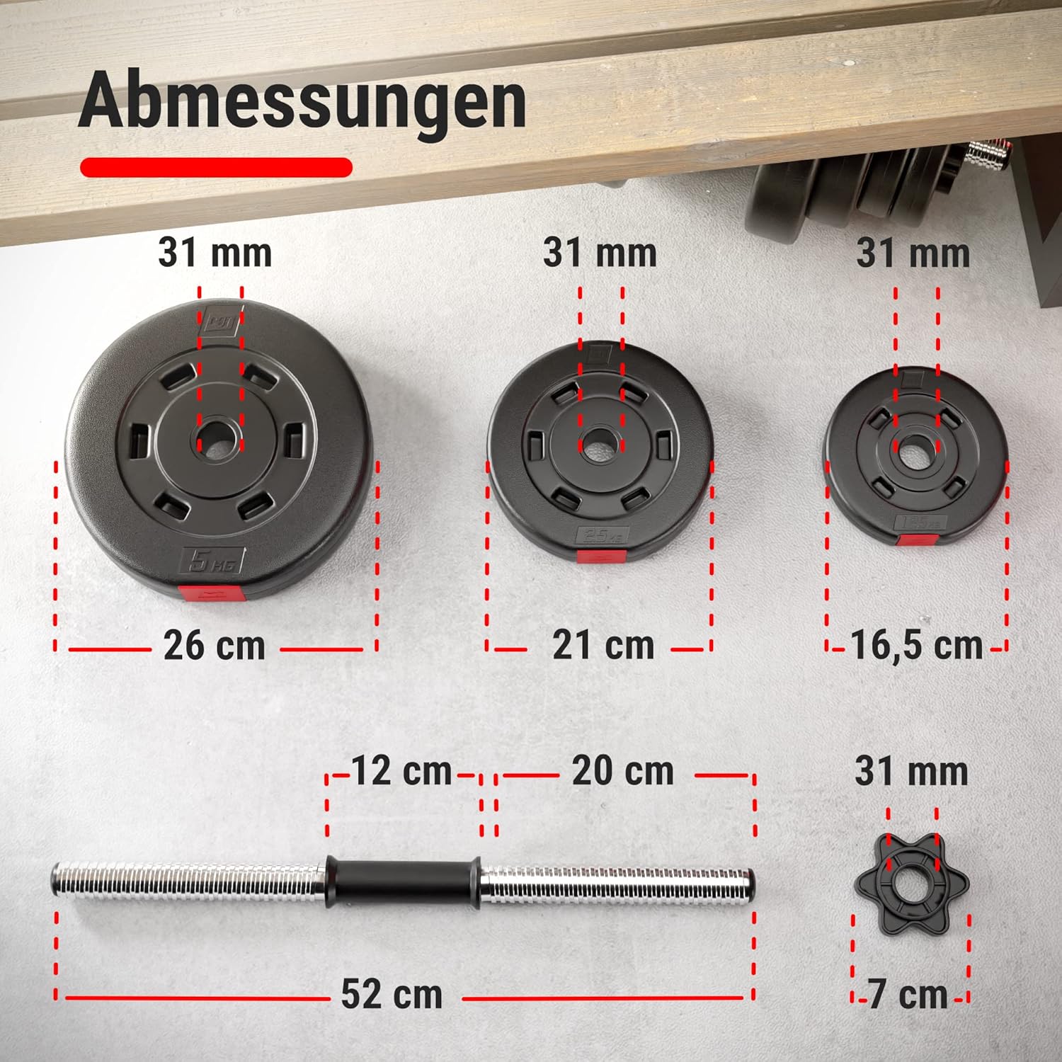 Hop-Sport Hanteln 2er Set - Hanteln Set - Gewichte 20 kg / 40 kg - Hantelstange 30 mm mit Spinlock-Kragen, gerändelt – Bild 3