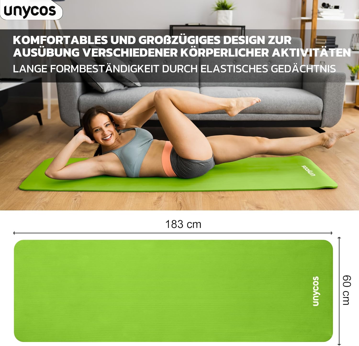 unycos - Yogamatte rutschfest | Hohe Dichte 6/10/15 mm, Gymnastikmatte mit Tragegurt und Schultergurt. 【Inklusive E-Book】 Hautfreundliche Fitnessmatte für Pilates, Trainingsmatte, Fitnessstudio – Bild 4