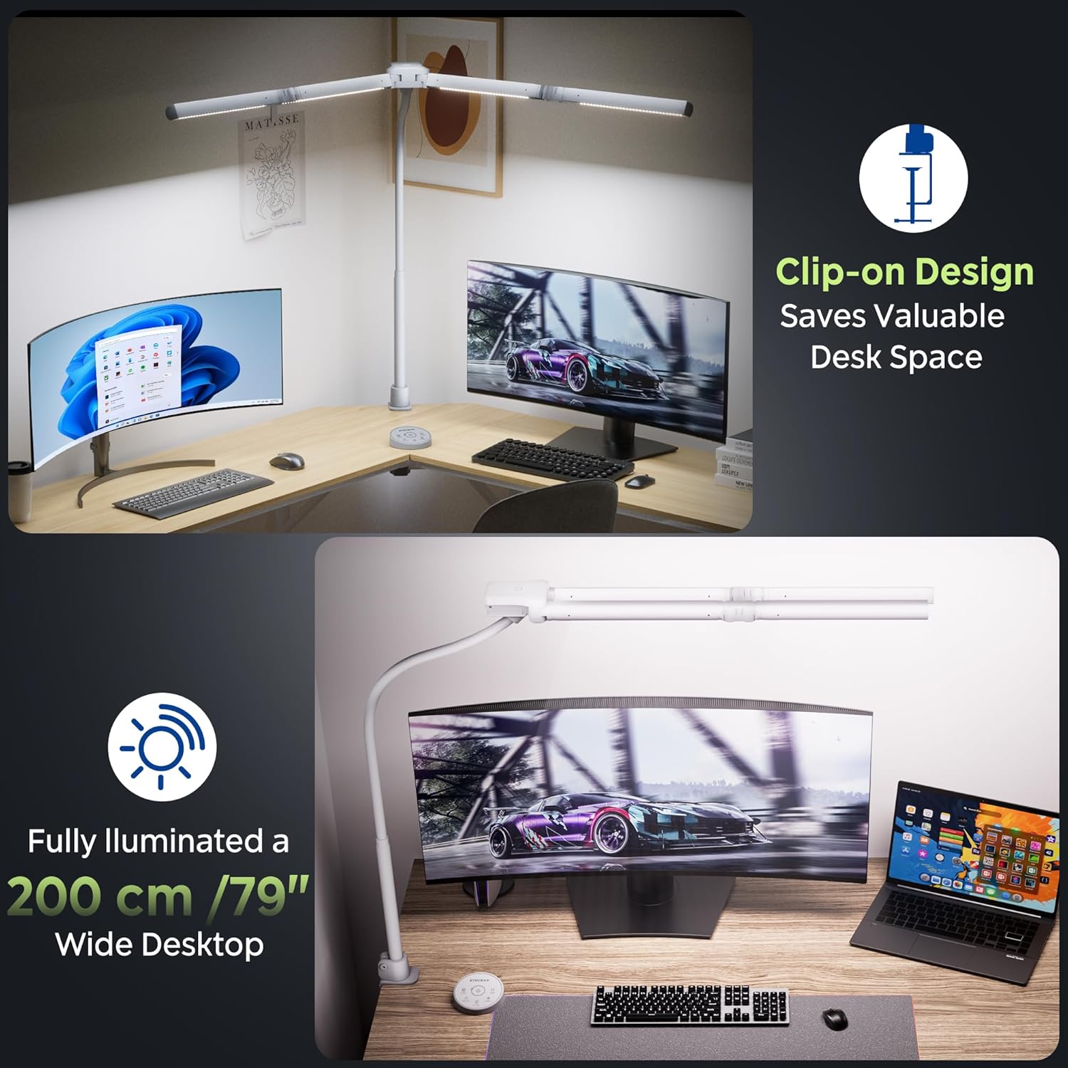EYOCEAN Schreibtischlampe, Schreibtischlampe mit 4 Lichtquellen, 24W 100 cm Tageslichtlampe Schreibtisch mit Fernbedienung, dimmbare Monitorlampe, Schwanenhals-Bürotischlampe, Augenschutz-PC-Lampe – Bild 8