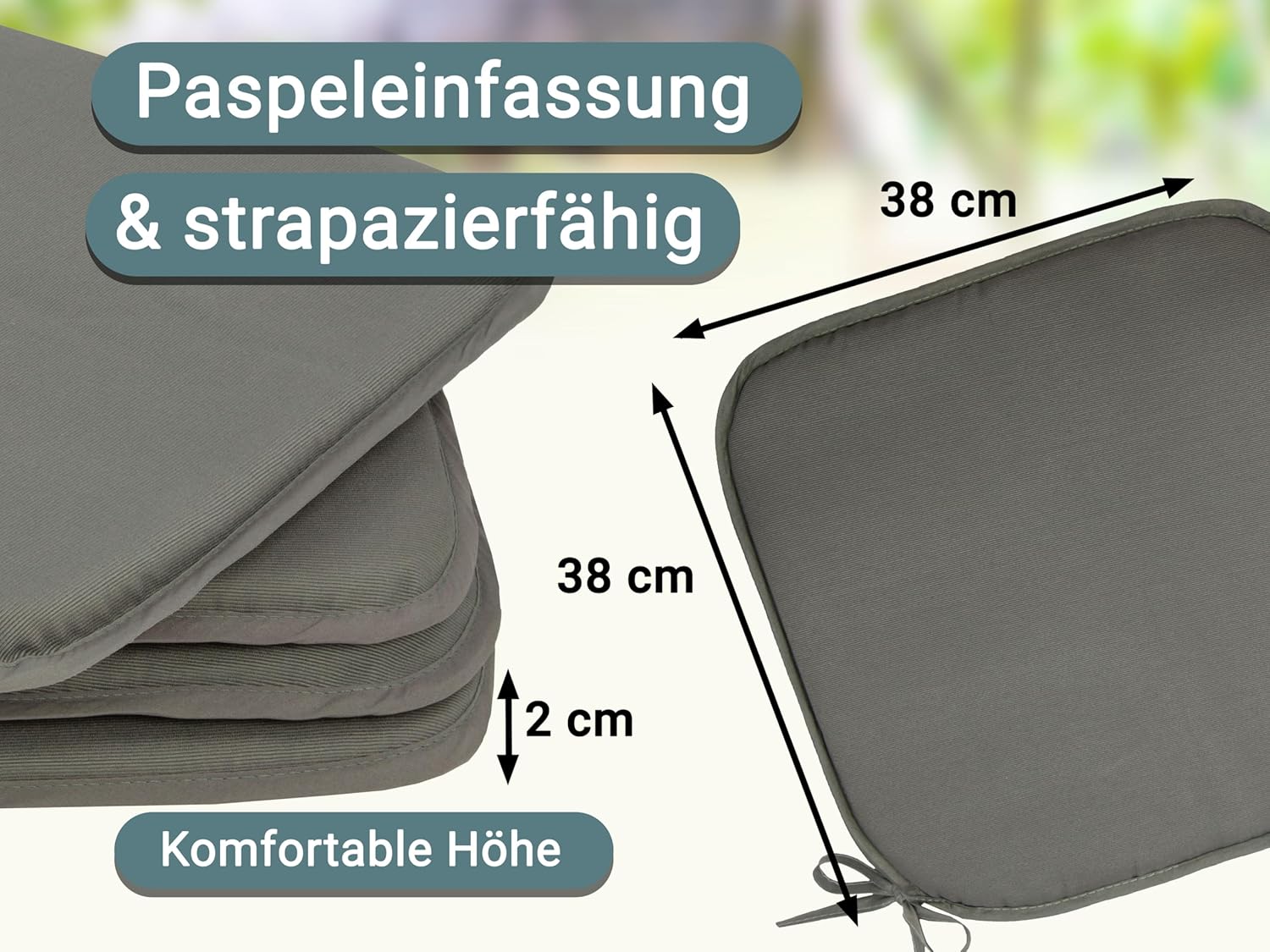 Zollner 4er-Set Stuhlkissen mit Bändern, 38 x 38 cm, 248, 38 x 38 cm – Bild 3
