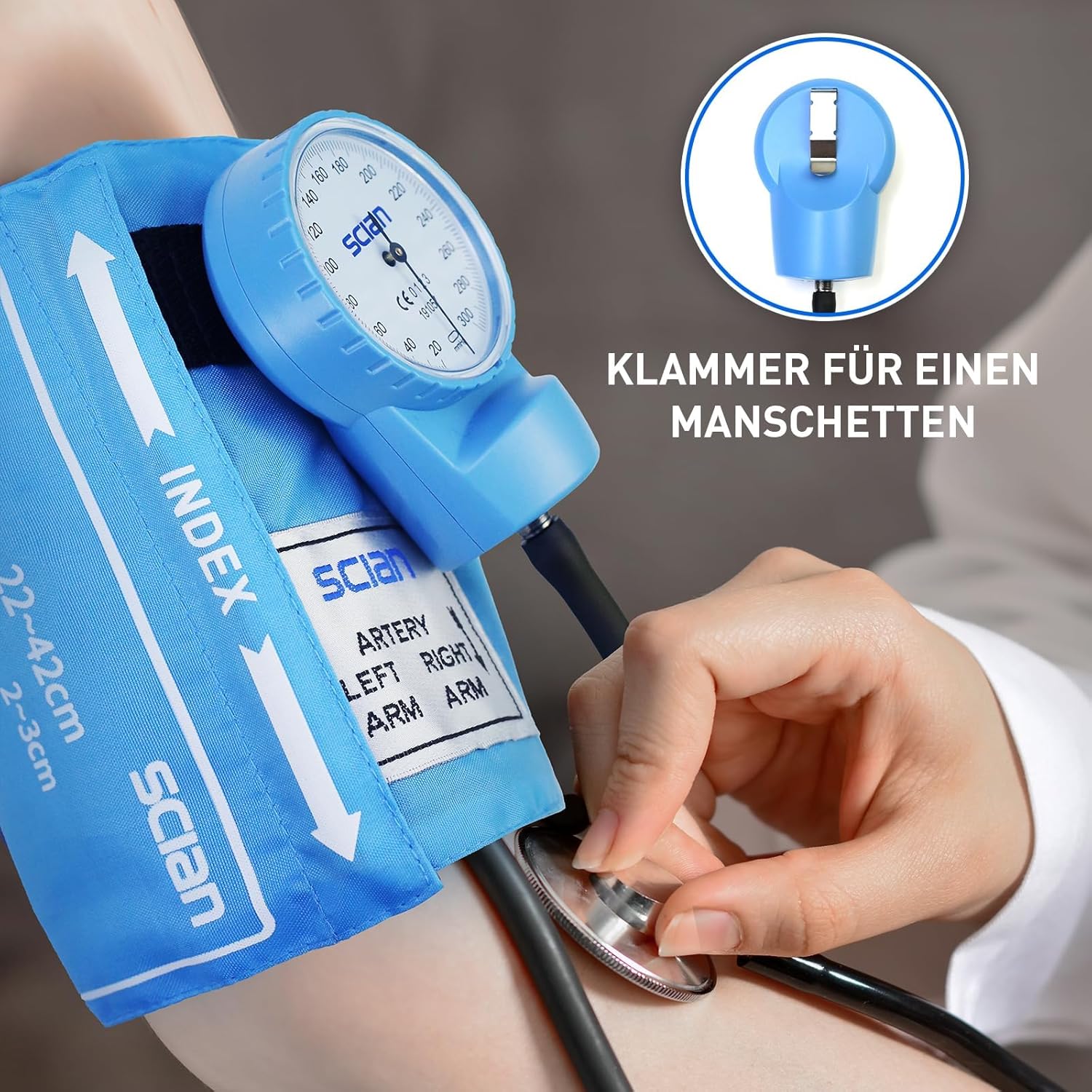 Scian Manuelles Blutdruckmessgerät – Aneroid-Blutdruckmessgerät mit D-Ring, Universalmanschette, 22–42 cm, Tragetasche für Krankenschwestern, Ärzte, Senioren, Erwachsene (Himmelblau) – Bild 4