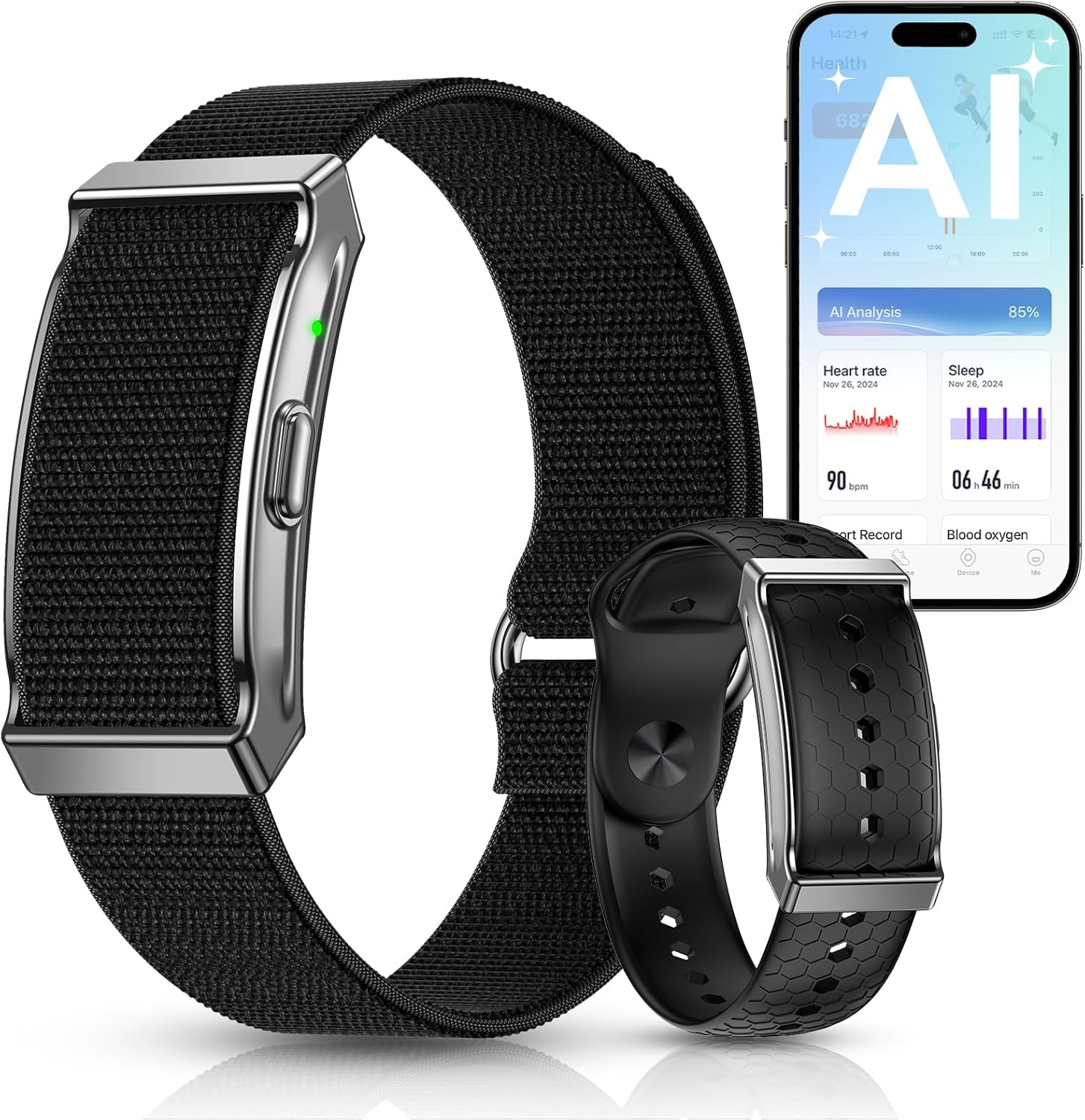 Fitness-Tracker ohne Display, Smartband, 24/7-Aktivitäts-Schlaf-Tracker mit Herzfrequenz, Menstruationszyklus, SpO2, Schrittzähler mit 35-Tage-Akku, 120+ Sportmodi, AI-Analyse, IP68 wasserdicht, Nr