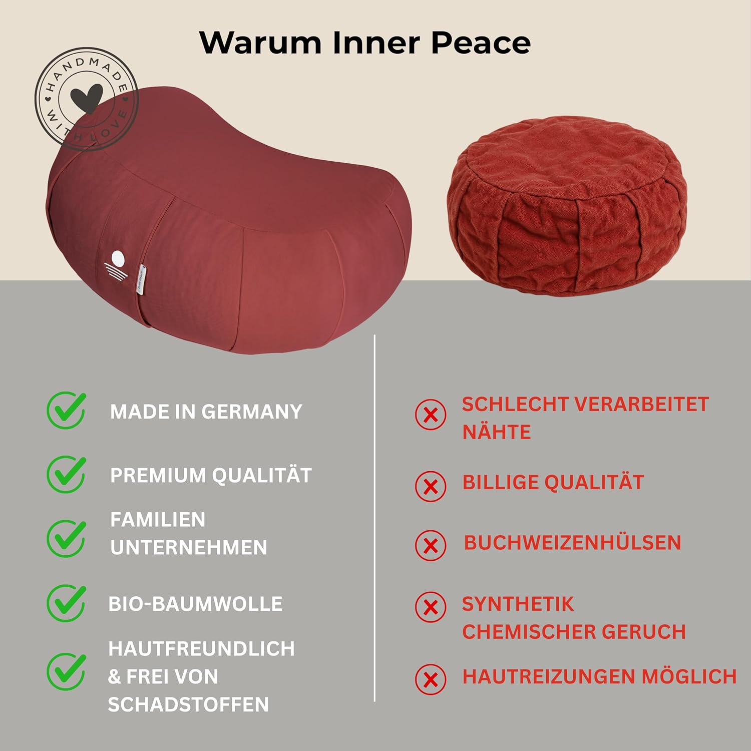 Innerer Frieden Zafu Meditationskissen | Yogakissen Bio-Dinkelfüllung | Yogakissen Halbmond | Hergestellt in Deutschland | Meditationskissen Halbmond | Waschbarer Bezug aus 100 % Bio-Baumwolle (Forest Berry) – Bild 3