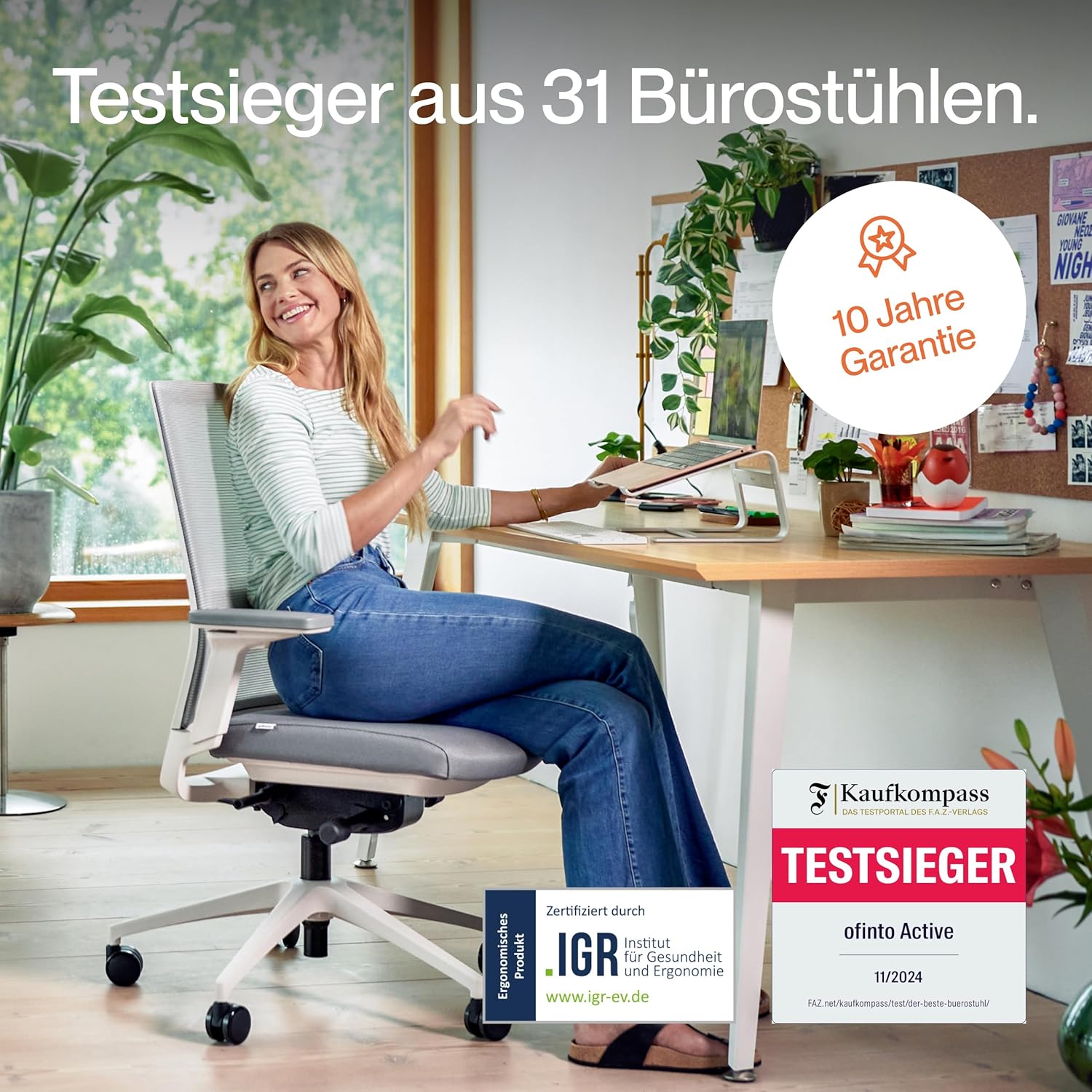 Active Bürostuhl mattschwarz, Testsieger, ergonomischer Schreibtischstuhl mit Sitzneigungsfunktion und adaptiver Lordosenstütze, stufenlos verstellbarer Bürostuhl für höchste Sitzposition, Drehstuhl – Bild 3