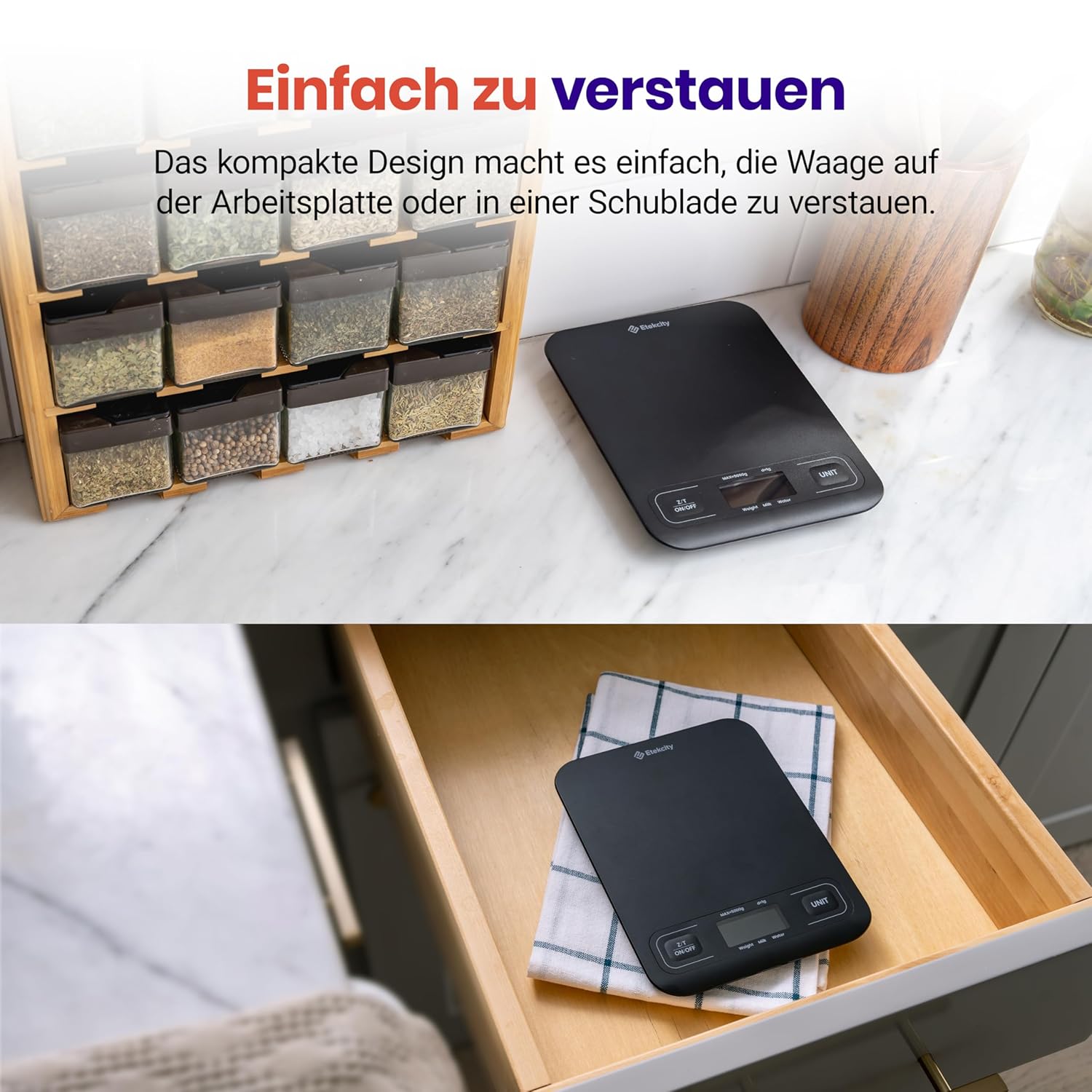 Etekcity Küchenwaage, Genauigkeit bis zu 1 g, Digitale Küchenwaage mit LCD-Display, verbesserte Tasten, Tara-Funktion, Küchenwaage zum Wiegen von Flüssigkeiten und Schmuck, 5 kg, 1 g, Schwarz – Bild 6