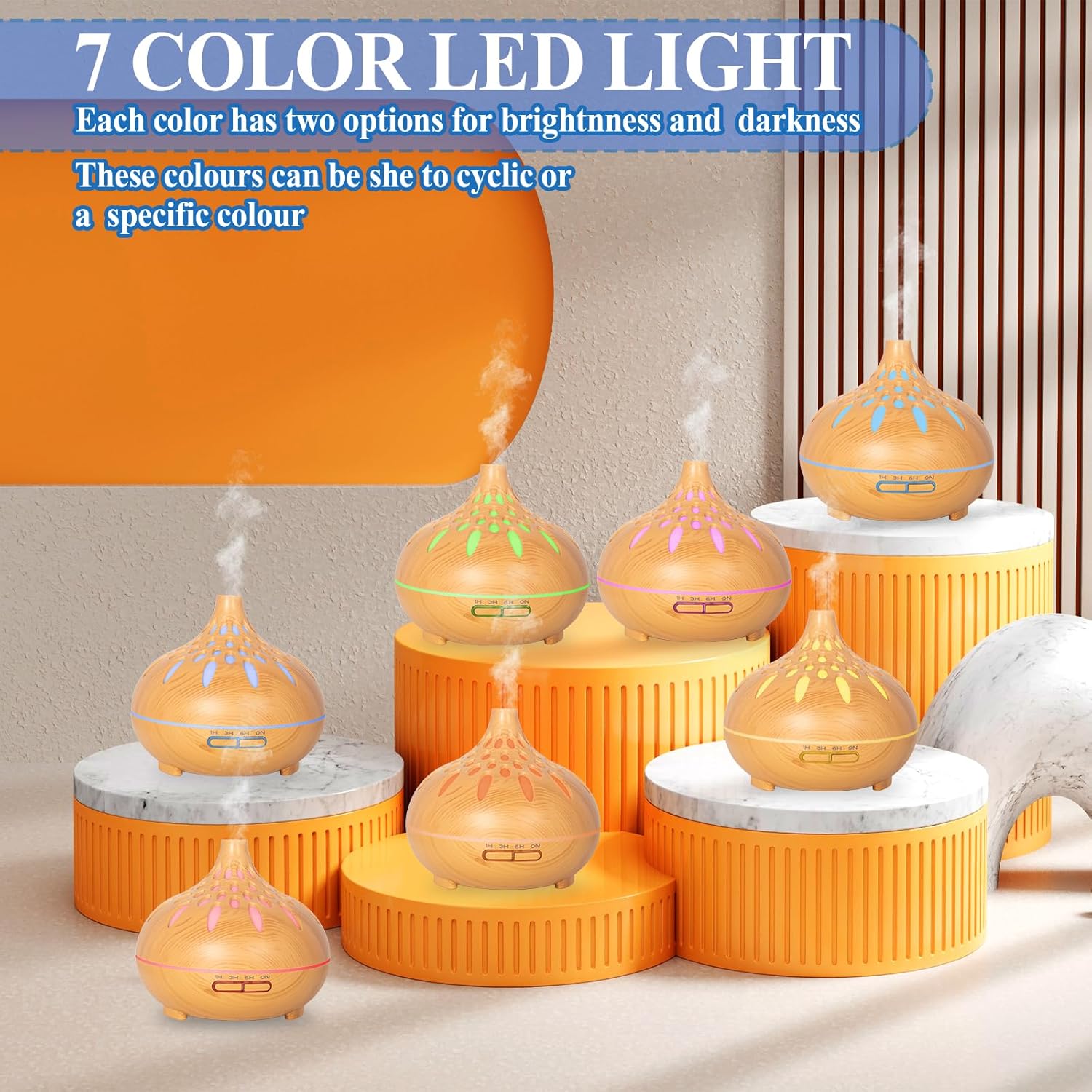 Aromadiffusor, 500 ml Duftöl-Diffusor, Diffusor für ätherische Öle, Ultraschall-Luftbefeuchter, Aromatherapie-Öle-Diffusor mit Fernbedienung und 7 LED-Farben, für Zuhause, Schlafzimmer, Zimmer, Büro – Bild 2