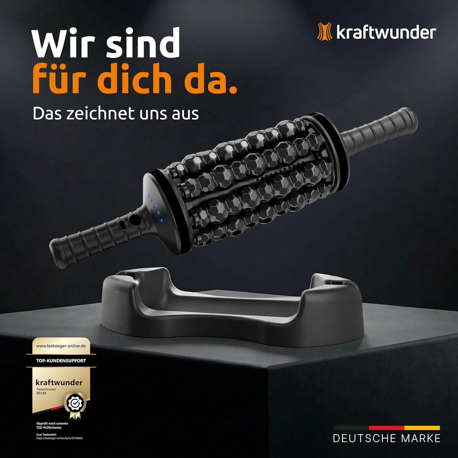 Elektrischer Faszienroller – 8 rotierende Rollen mit Klopfmassage statt Bodengymnastik – Elektrischer Massageroller mit Griff & Fußstation – Tiefenroller für Rücken, Nacken & Beine (Schwarz) – Bild 7