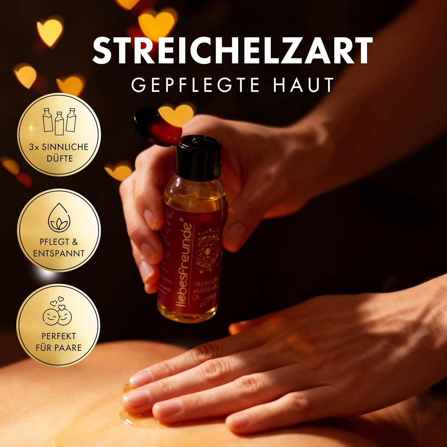 Liebesfreunde Massageöl Geschenkset – 3 x 50 ml Wellnessöl zur Entspannung, erotisches Massage Geschenkset für Damen & Herren – Bild 7